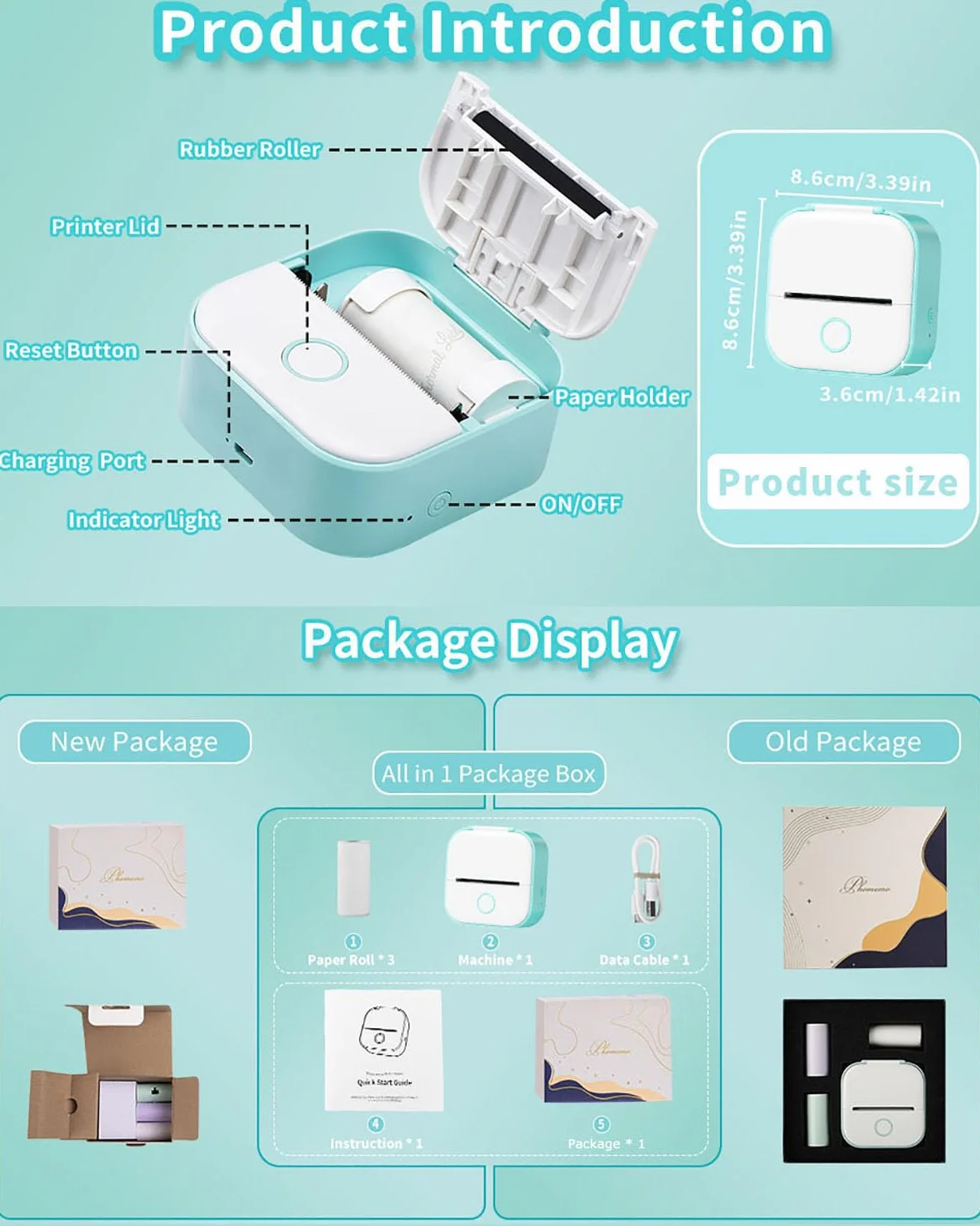 Imprimante Photo Thermique Portable T02 Mini Autocollant pour Apprentissage, Notes, Images, Vert