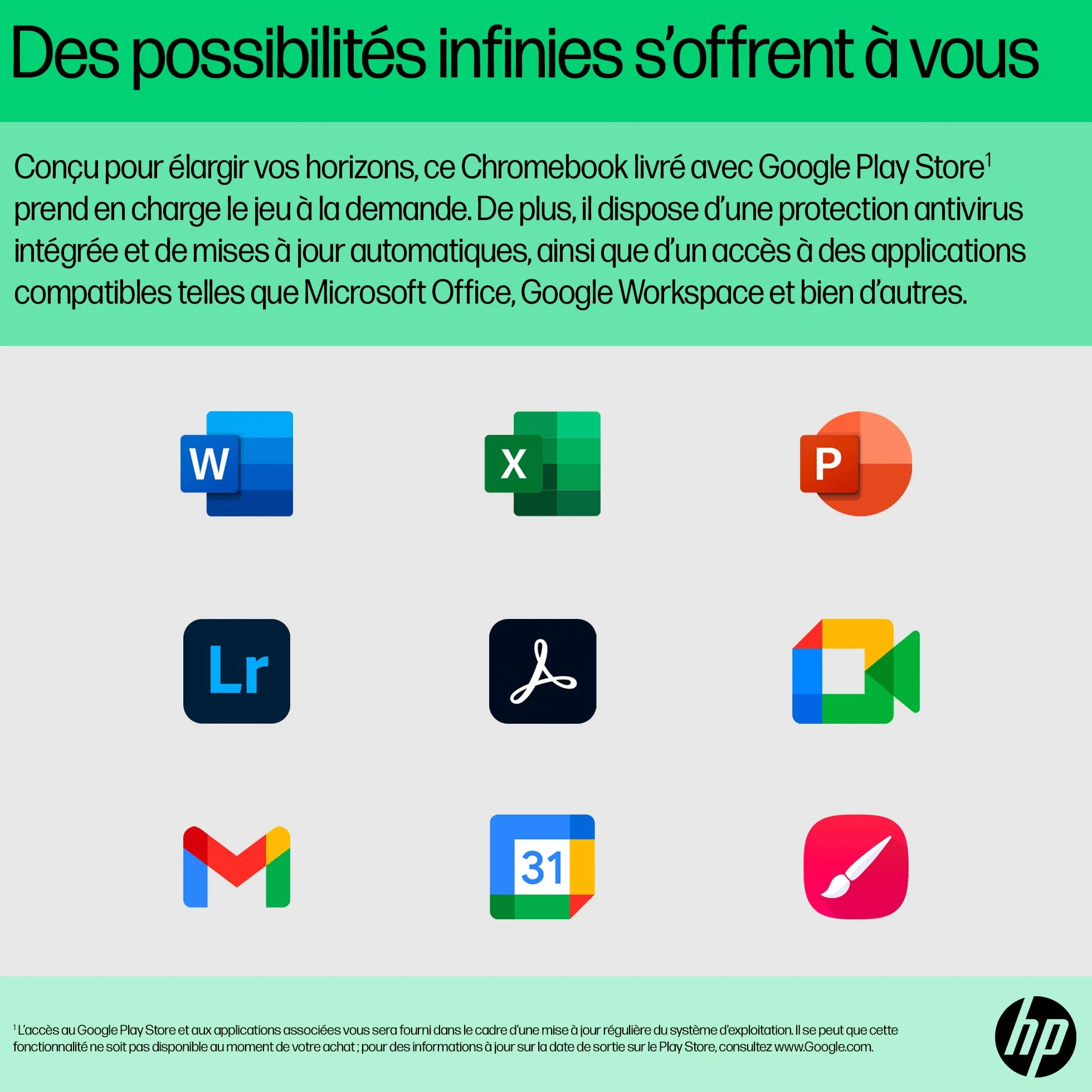 HP Chromebook 15a-nb0000sf Ordinateur Portable Intel Core i3 N305 8 Go RAM 256 Go UFS Écran 15.6" FHD IPS Antireflet Clavier AZERTY Argent