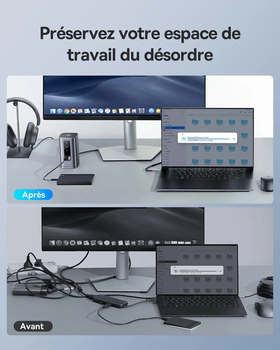 Baseus Spacemate 11 en 1 Docking Station 3 Moniteurs pour Windows, avec Écran Intelligent, 4K HDMI/DP, 10Gbps USB-C/A, 100W PD, Ethernet, Audio, Compatible avec HP/Lenovo/Dell/Acer
