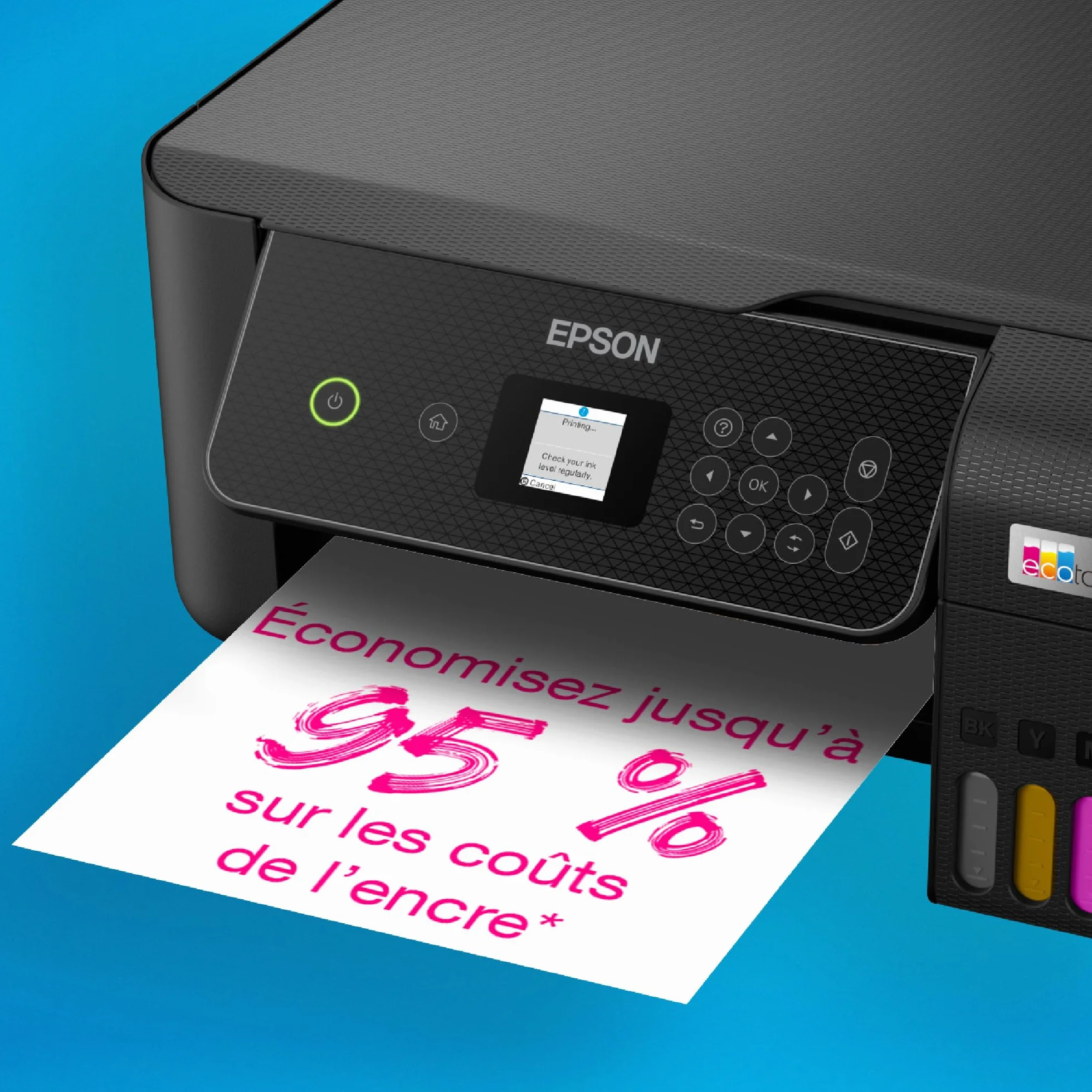 Epson EcoTank ET-2870 Imprimante Réservoirs Encre A4 Wi-Fi Imprimer Copier Numériser Écran LCD 3,7cm 3 Ans Encre Inclus
