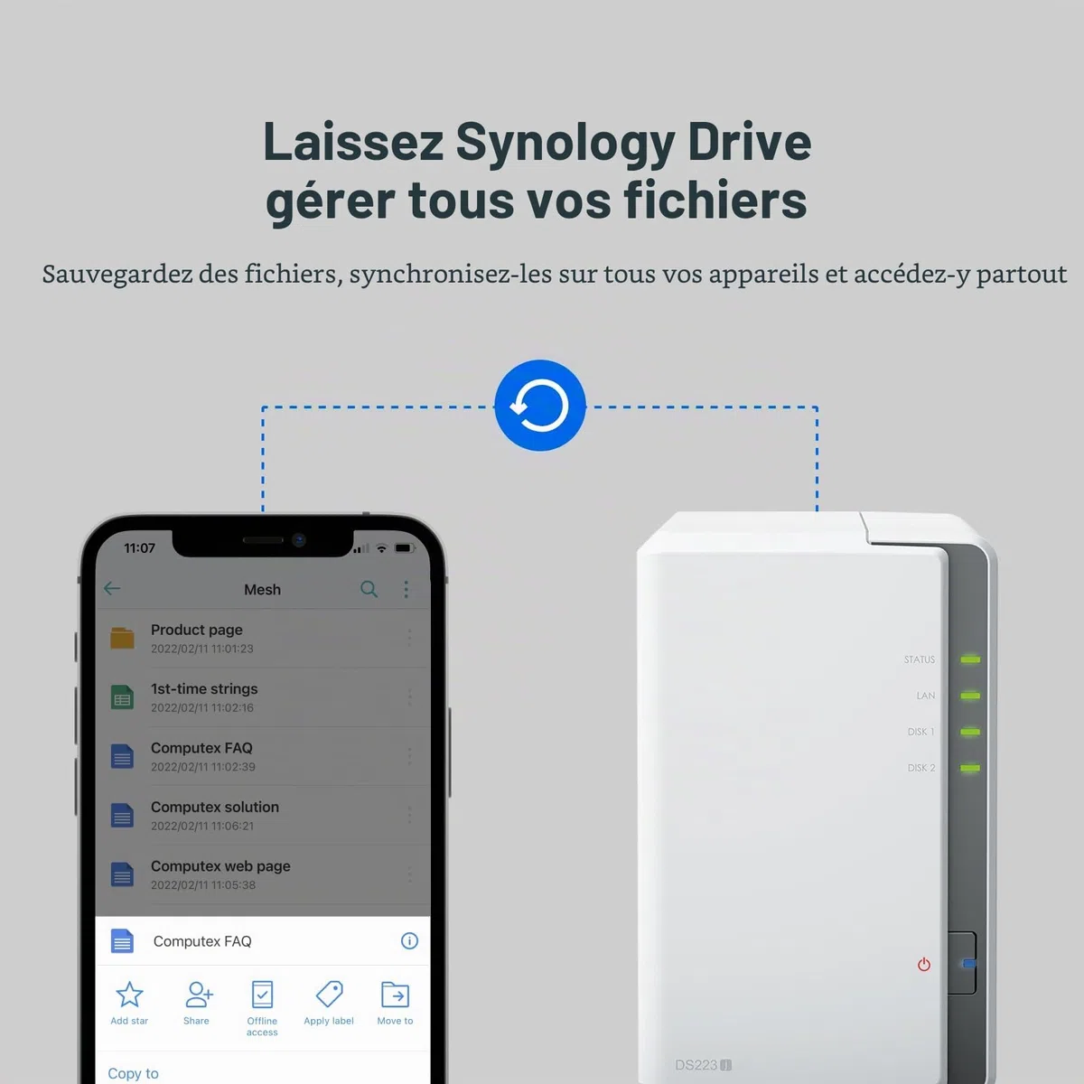 Synology DiskStation DS223J Disque de Stockage réseau Blanc