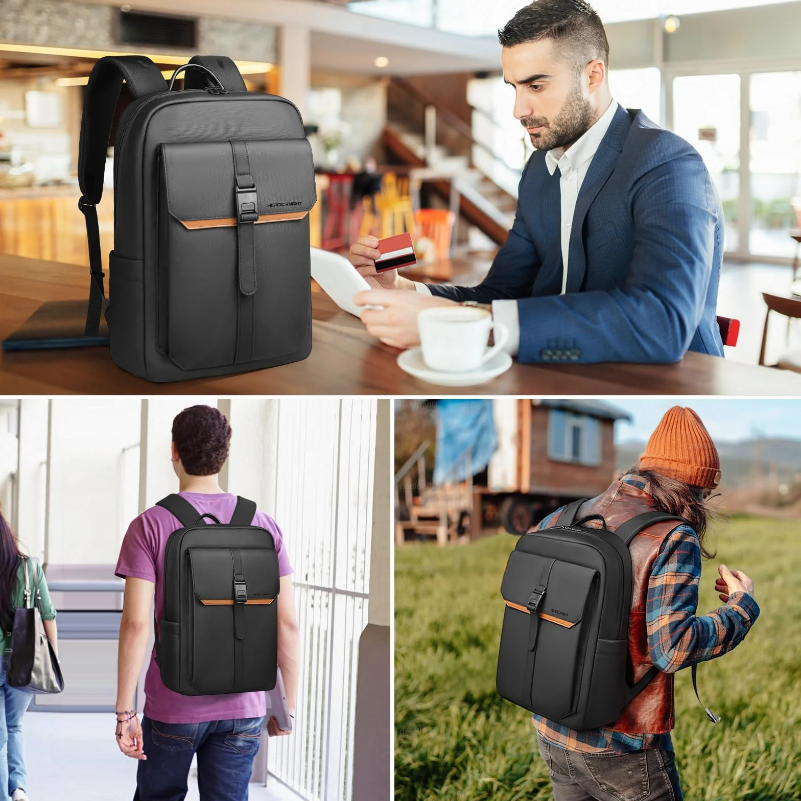 Sac à Dos Ordinateur Portable 15,6 pouces Imperméable Léger Homme Femme Noir