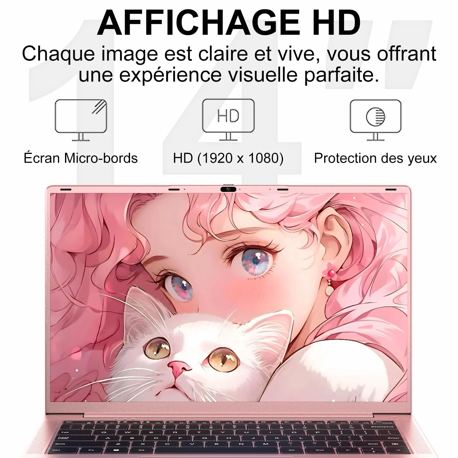 Ordinateur Portable 14 Pouces Celeron N5095 Win11 Pro 8Go RAM 256Go SSD 5G WiFi 1920x1080 FHD PC Portable Doré Métal
