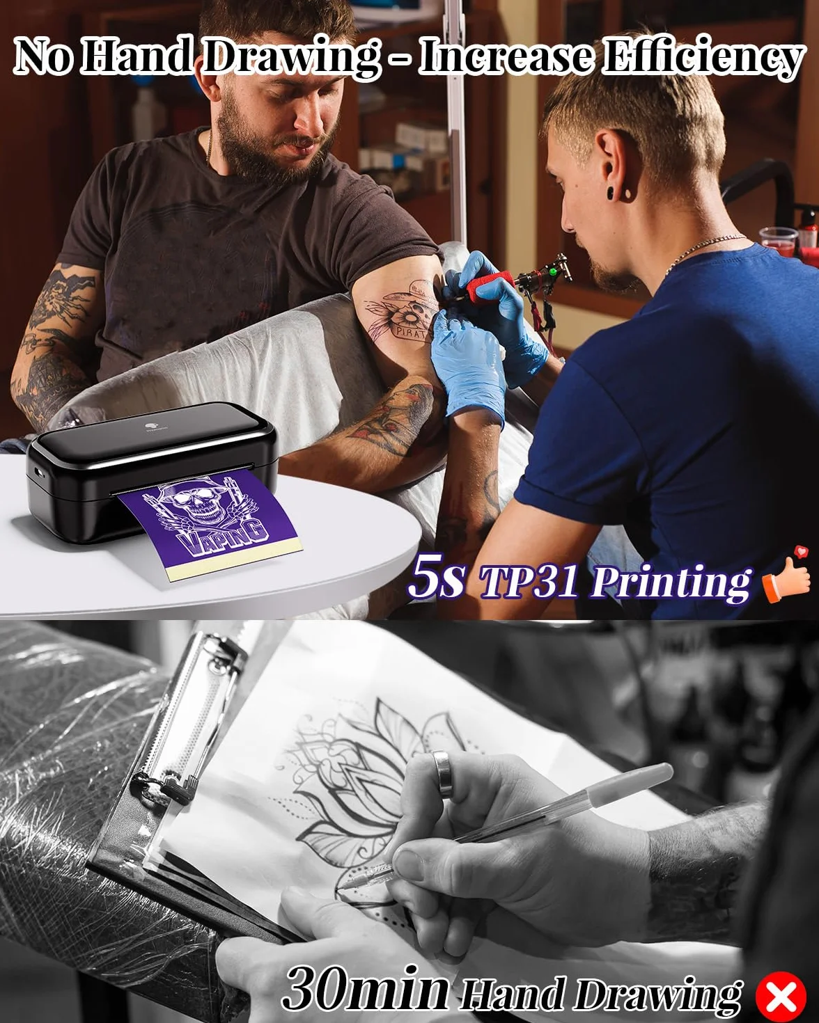 Phomemo TP31 Thermocopieur Tatouage Imprimante Stencil Portable Transfert Machine Copieur avec 30 Feuilles Papier Transfert Compatible iOS Android