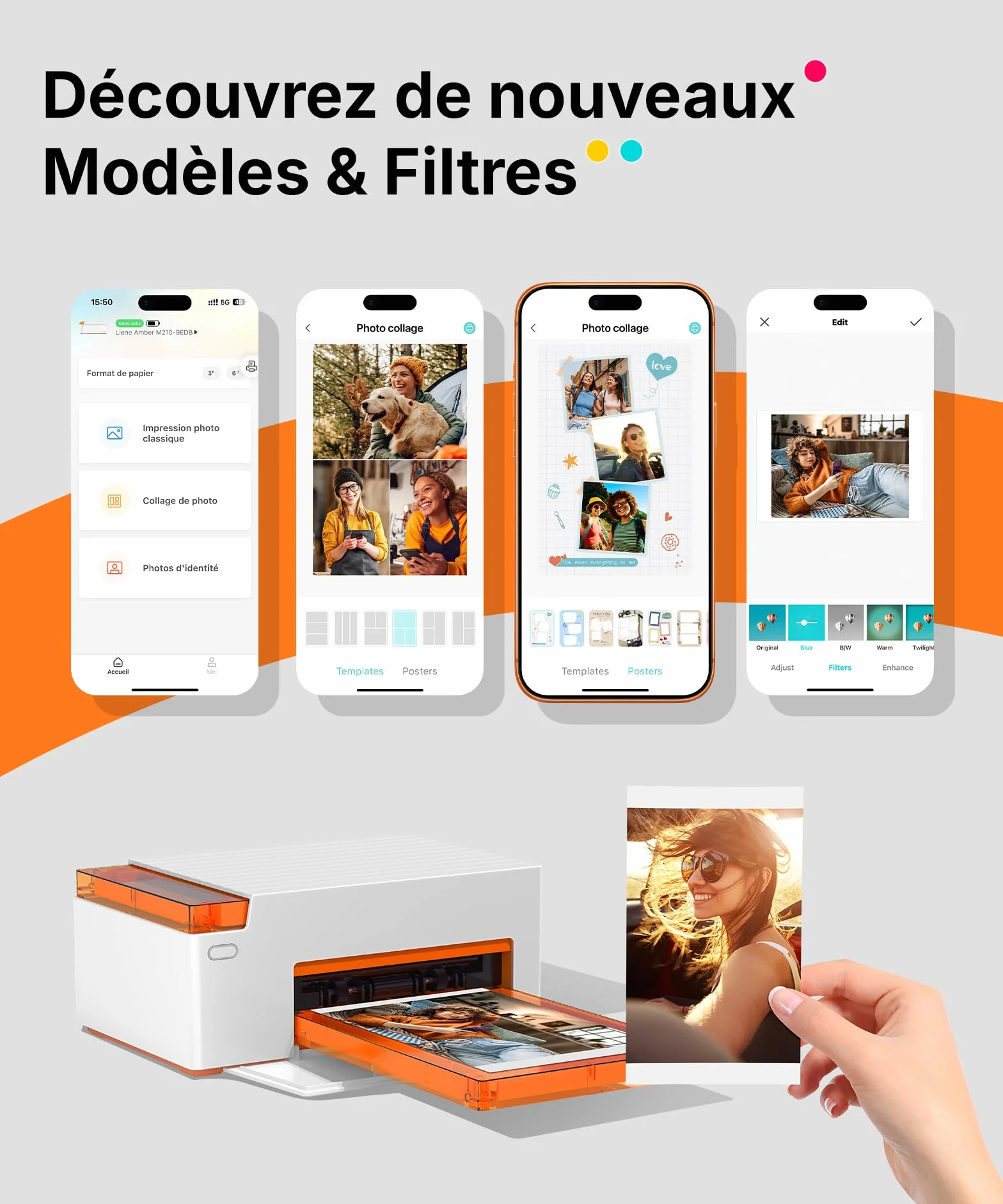 Liene Amber M110 Mini Imprimante Photo Portable Bluetooth Kit 60 Photos 10x15 cm 20 Autocollants 7,7 cm 2 Cartouches Thermosublimation