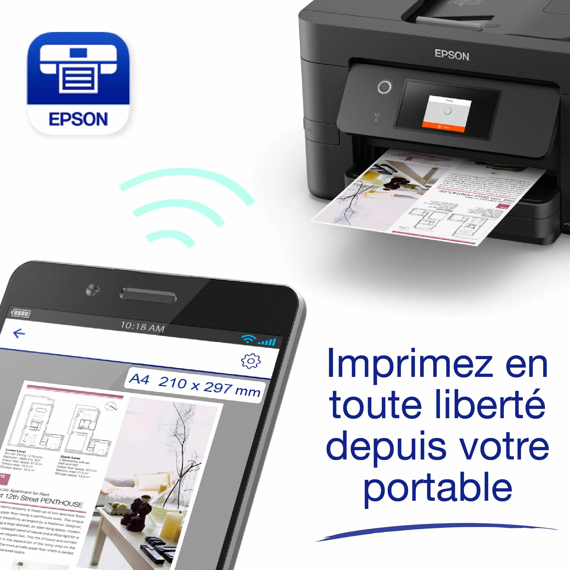 EPSON WorkForce WF-3820DWF Imprimante 4-en-1 WiFi Direct Ethernet 21ppm PrecisionCore ADF