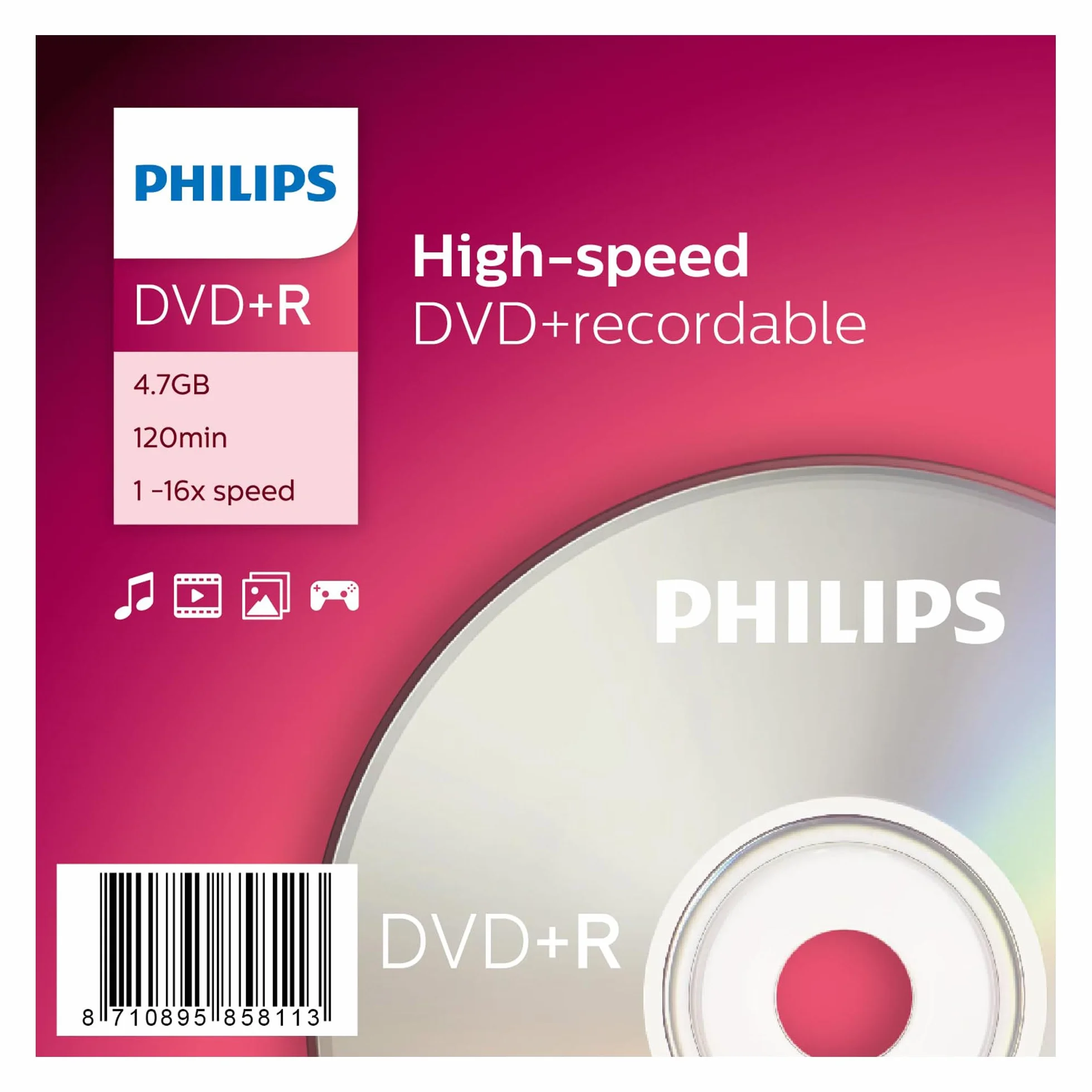 Philips DVD+R 4.7 Go 120 Min 1-16x Slim Case 10 pièces
