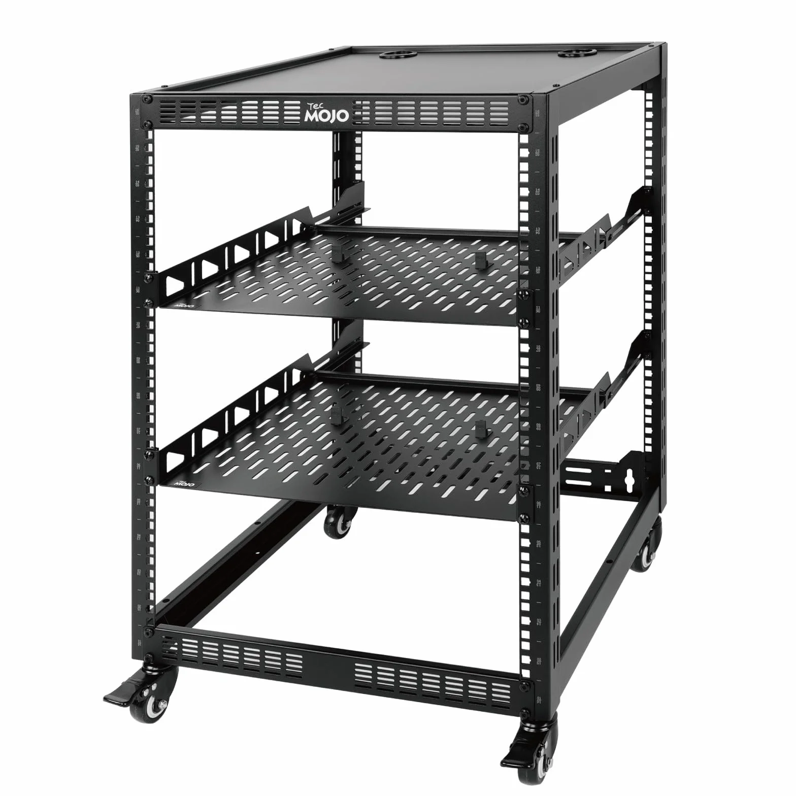 Tecmojo Rack Réseau 19 Pouces 16U à Structure Ouverte, Armoire 4 Montants avec Roulettes, Noir