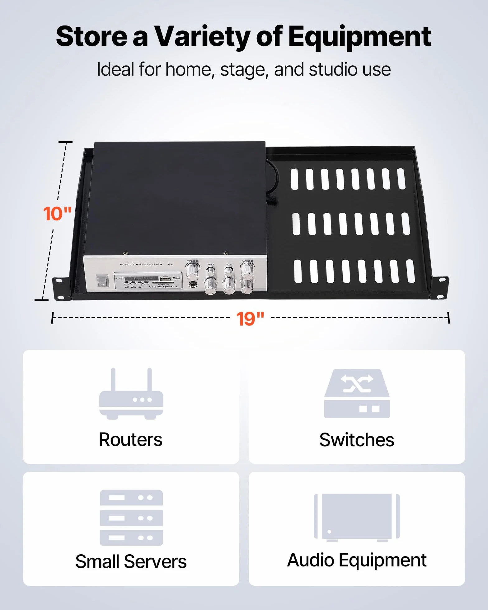VEVOR Étagère Rack Serveur 1U Lot de 4 Profondeur 25,4 cm Charge 22,68 kg Montage Rack Mural Plateau Ventilé