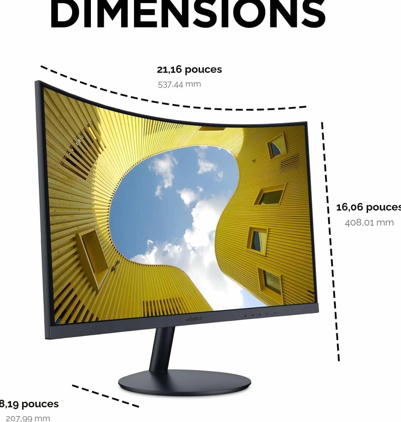 KOORUI Écran PC Incurvé 23.6 Pouces VA FHD 1500R 100Hz HDMI VGA Noir