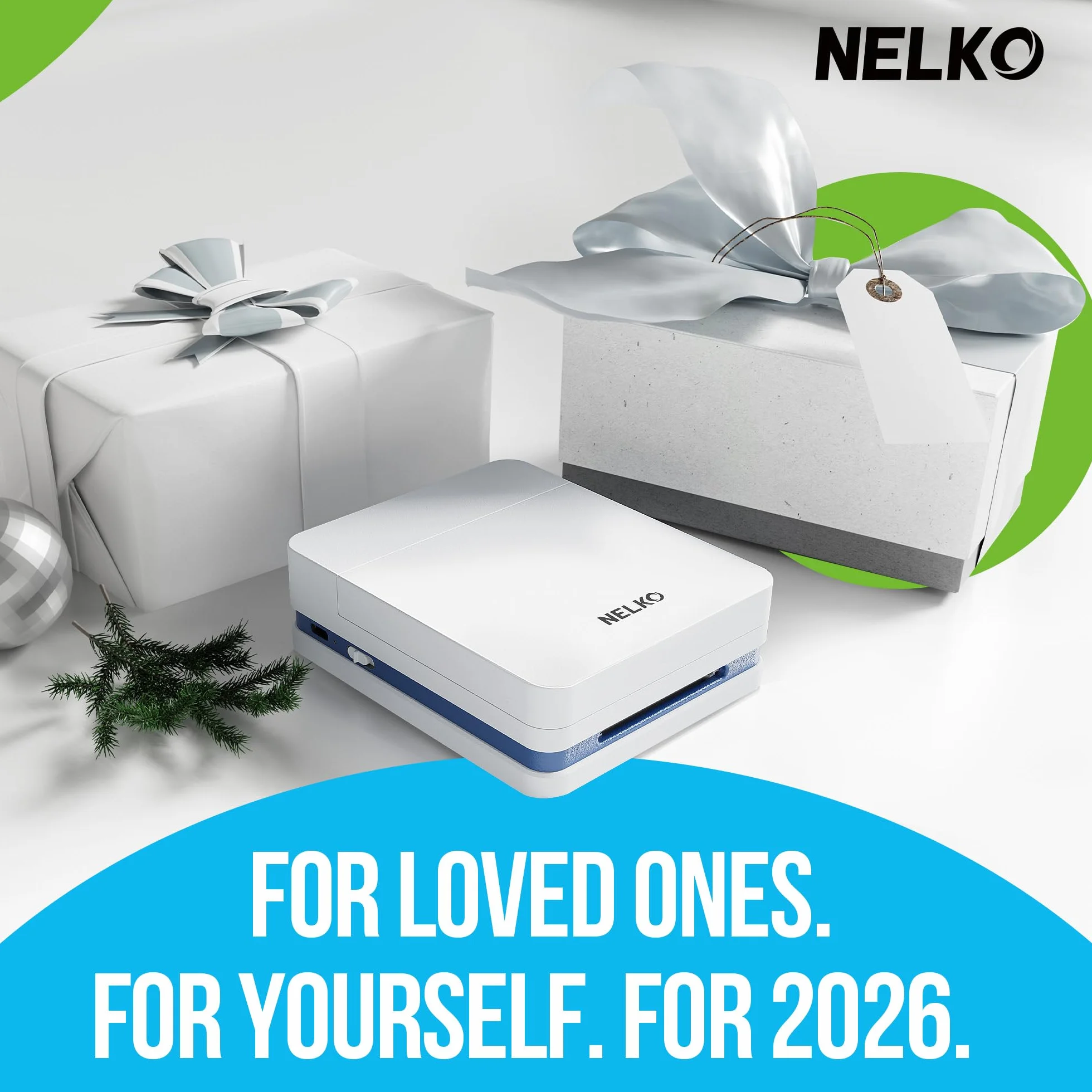 Nelko PP01 Imprimante photo portable avec 100 feuilles de papier, cartouche d'encre, impression adhésive pour iOS/Android, mini imprimante de poche