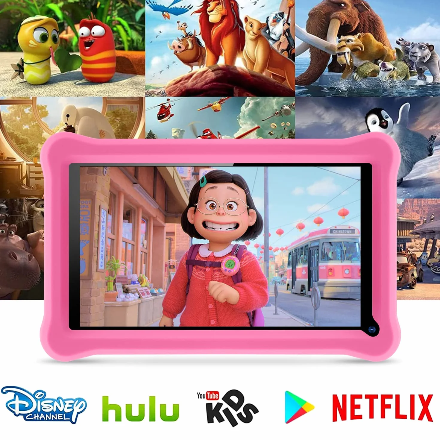 Tablette Enfants 7 Pouces Android Éducative 8Go RAM 64Go ROM TF 256Go Contrôle Parental Bluetooth WiFi Étui Antichoc EVA Rosa