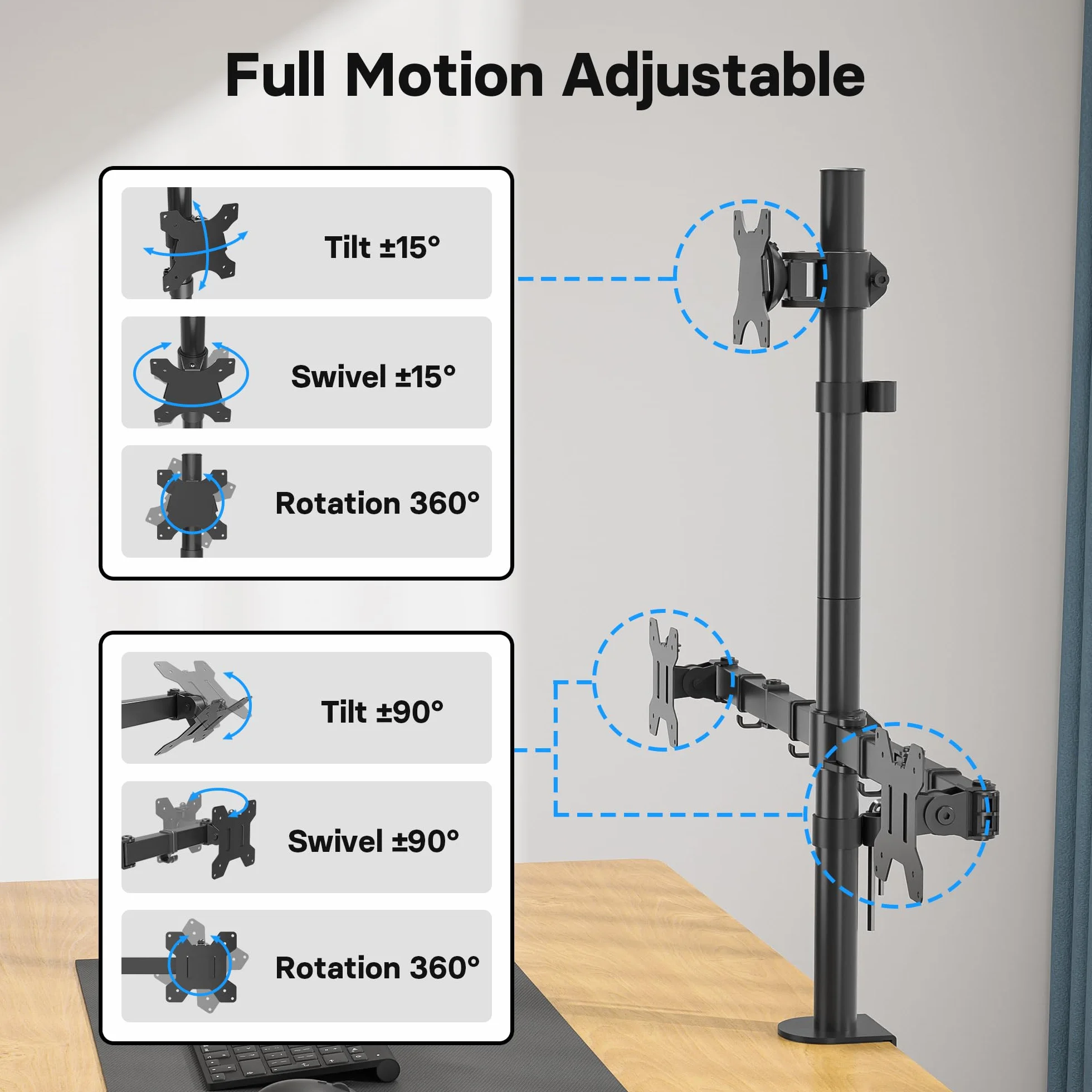 BONTEC Support Écran PC Triple 32 Pouces 27 Pouces Bras Réglable 10kg
