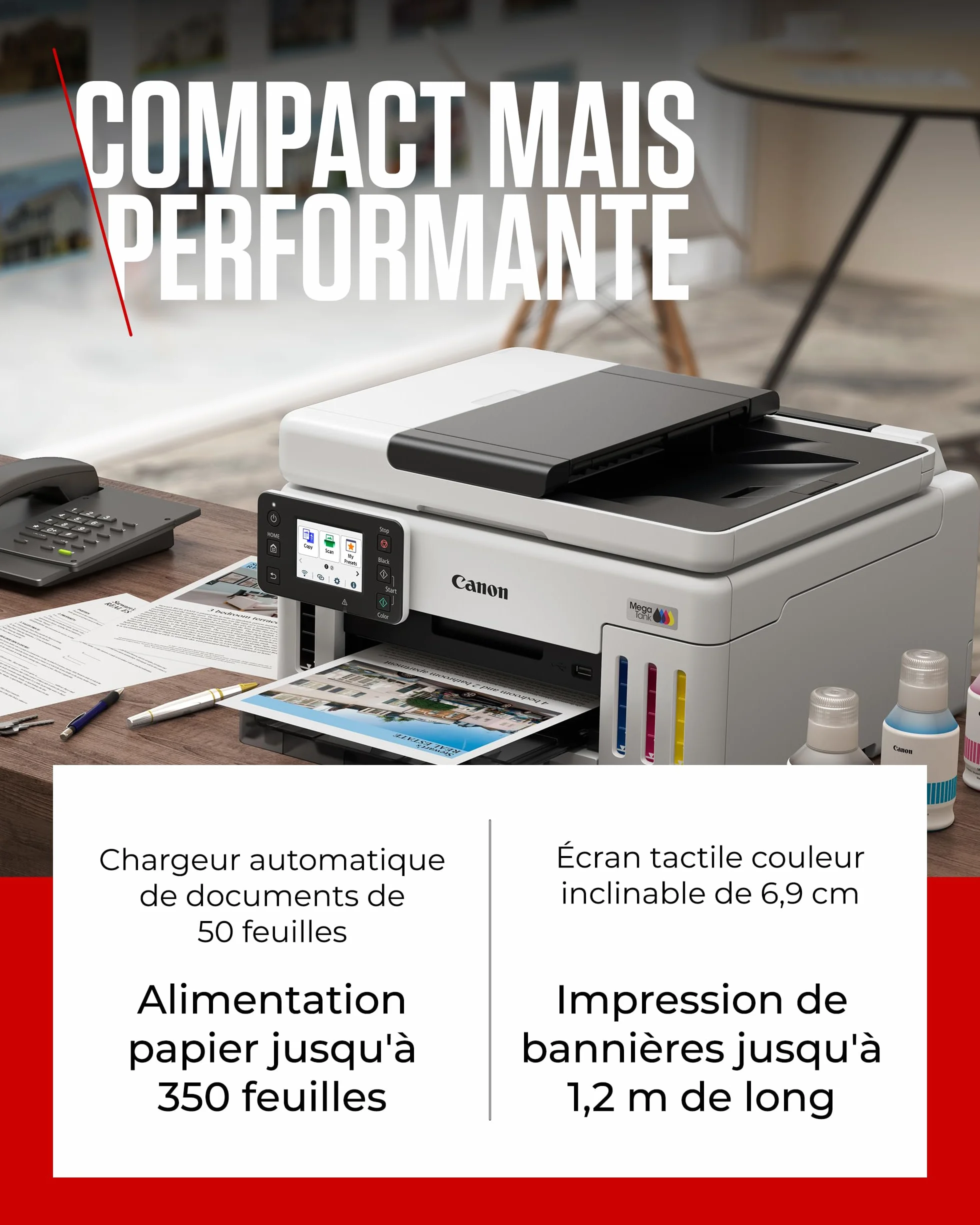 Canon MAXIFY GX6150 Imprimante de Bureau Compacte MegaTank Jet d'encre Couleur sans Fil Tout-en-Un Wi-Fi Ethernet USB