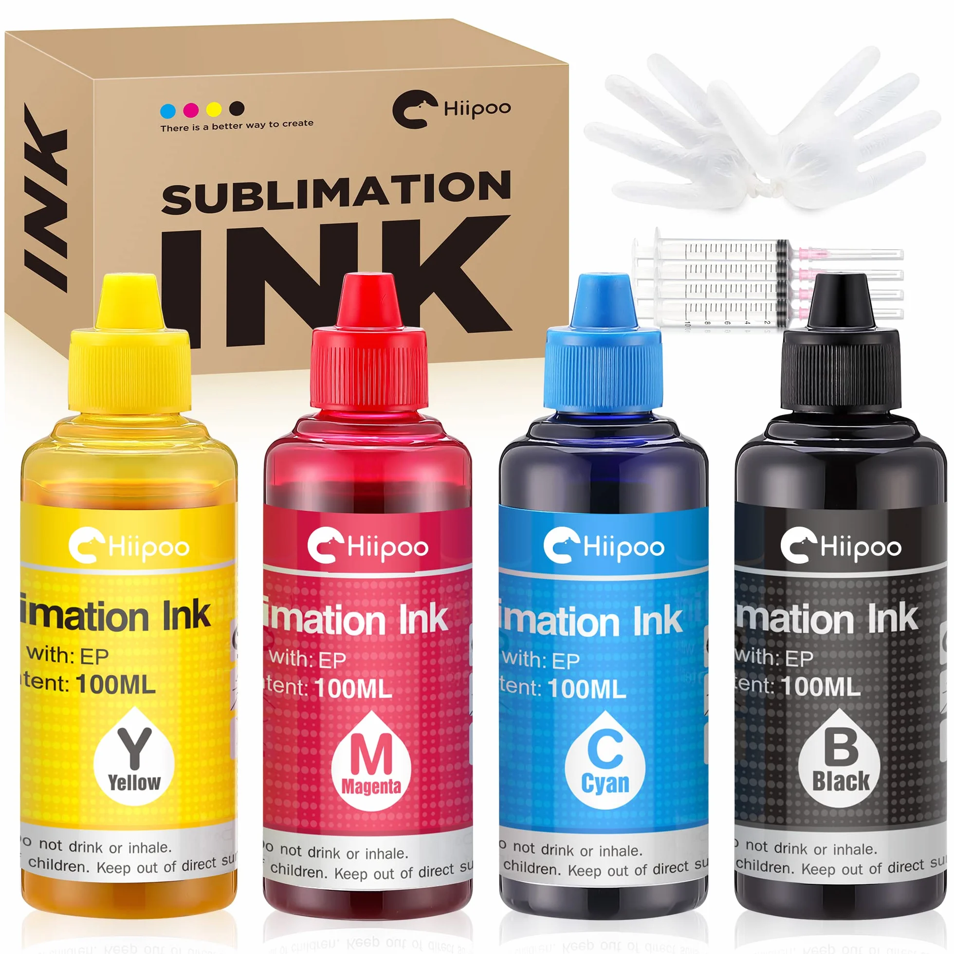 Hiipoo Bouteilles Rechargeables d'encre de Sublimation compatibles avec Imprimantes Jet d'encre C88 WF7710 ET2720 ET15000 ET2760 ET2750 ET4700 Transfert Thermique