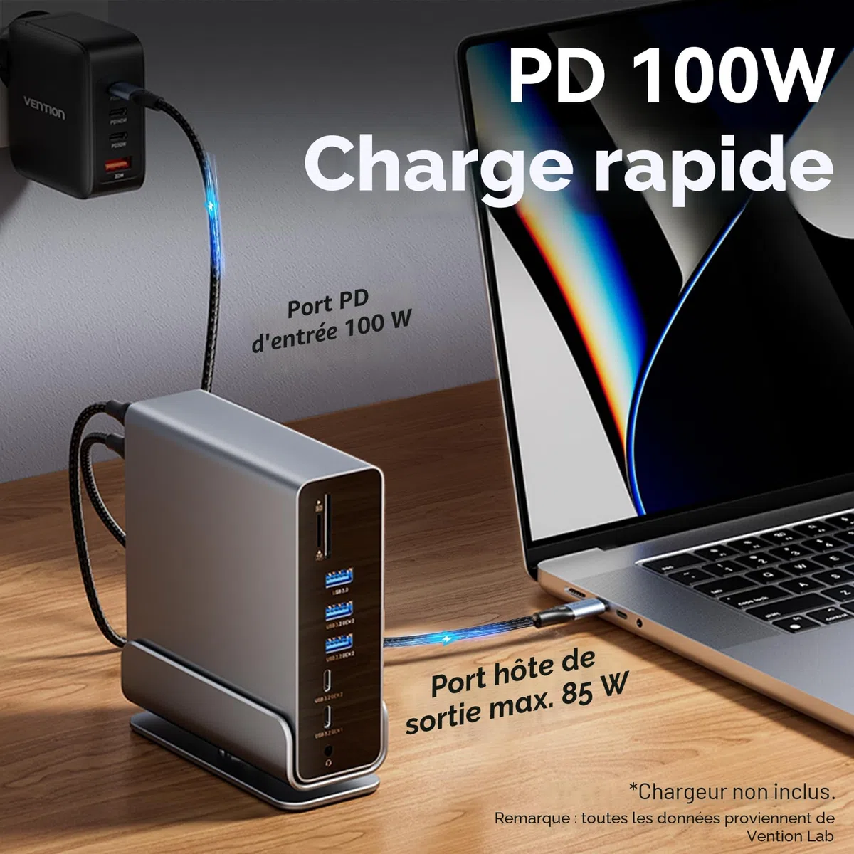 VENTION Station d'accueil USB C 15 en 1 Triple Moniteur pour Ordinateur Portable Dock USB C avec Double 4K@60Hz HDMI, 4K@60Hz DP, 10Gbps USB Ports, RJ45, Audio, SD/TF, PD100W, Noir