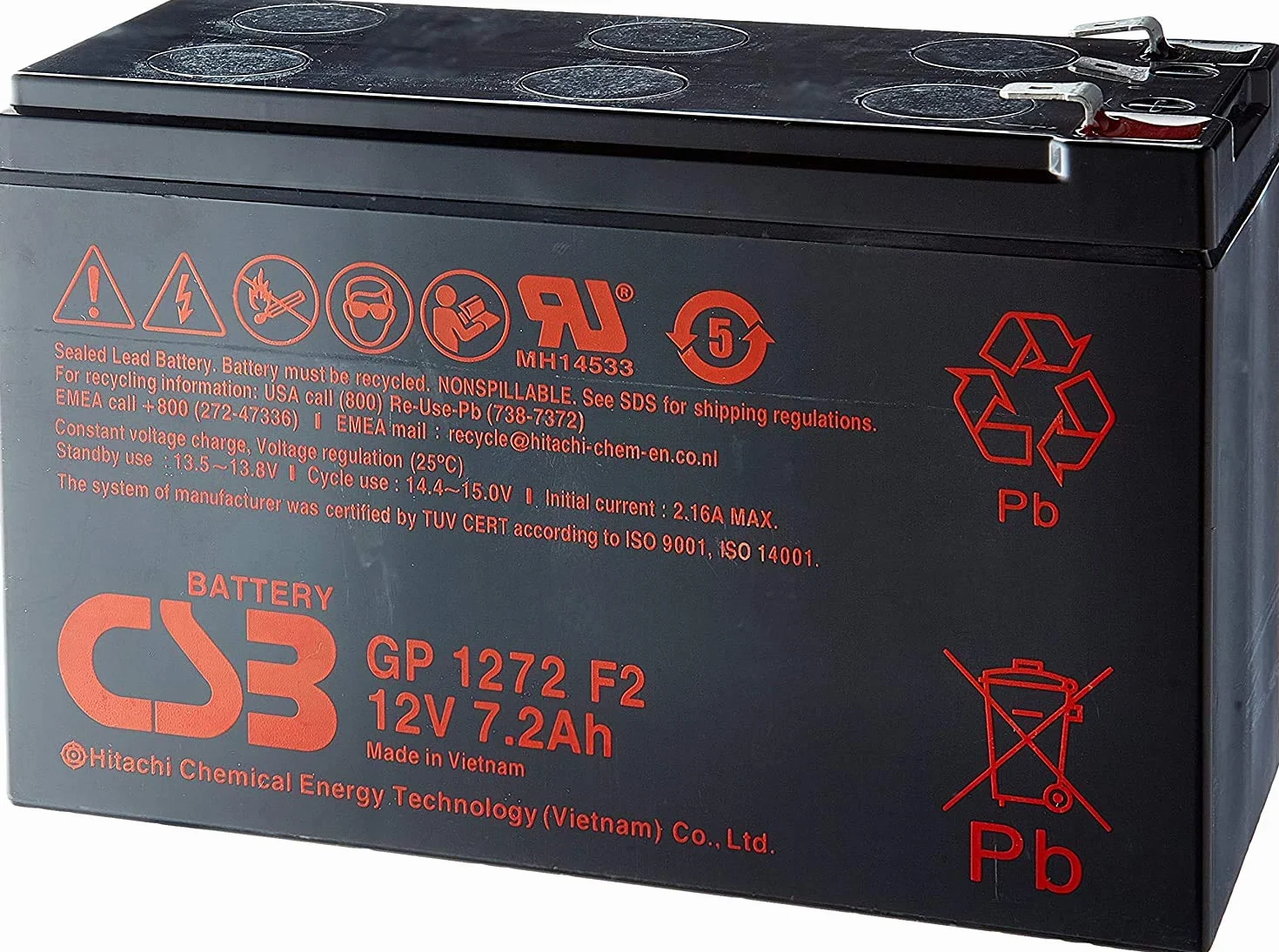 Batterie plomb CSB 12V 7.2Ah GP1272 F2