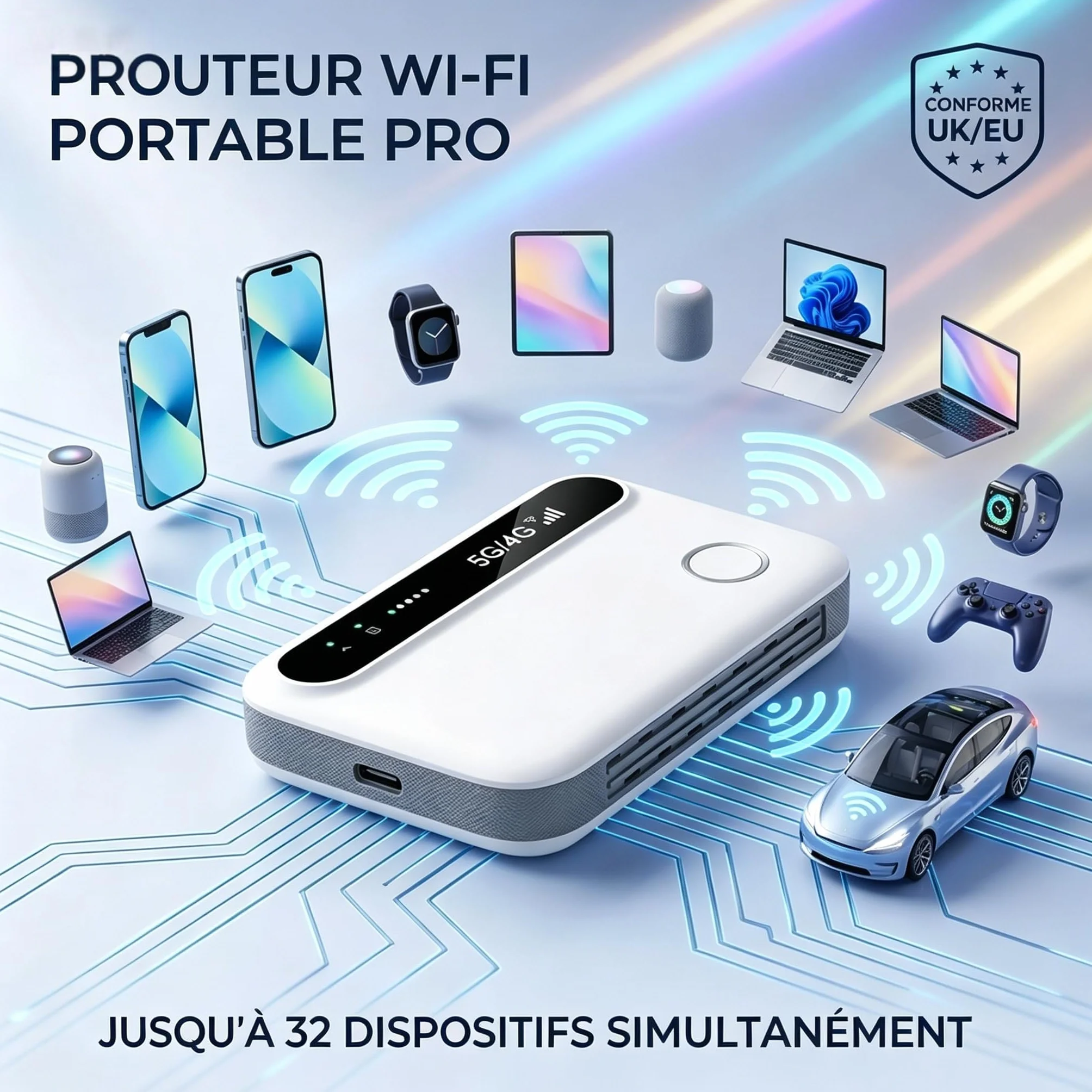 Routeur 5G Portable WiFi 6 avec Slot SIM Déverrouillé – Modem 5G Carte SIM, Internet Mobile Haut Débit 5G/4G+