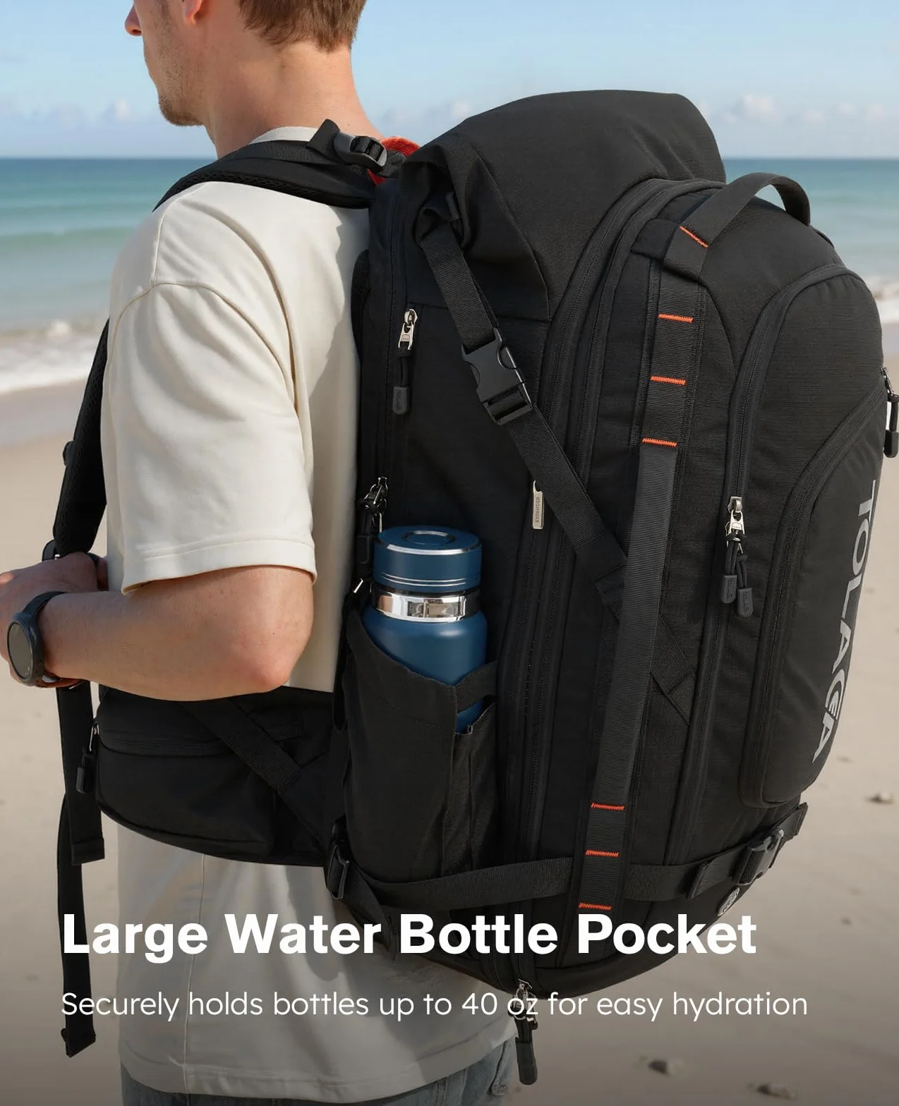 Tolaccea Sac à Dos Voyage Cabine Avion 40L-55L Grand Sac à Dos Roll-Top PC 17,3" Imperméable TSA Antivol