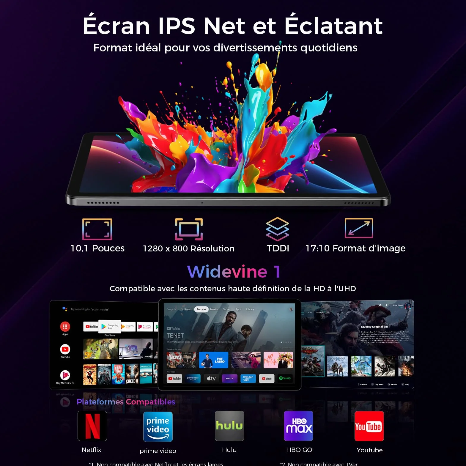 Tablette 10 Pouces Android 16 Gemini AI 16Go RAM 64Go ROM 1To TF Widevine L1 WiFi 6 BT 5.2 5000mAh Identification Faciale
