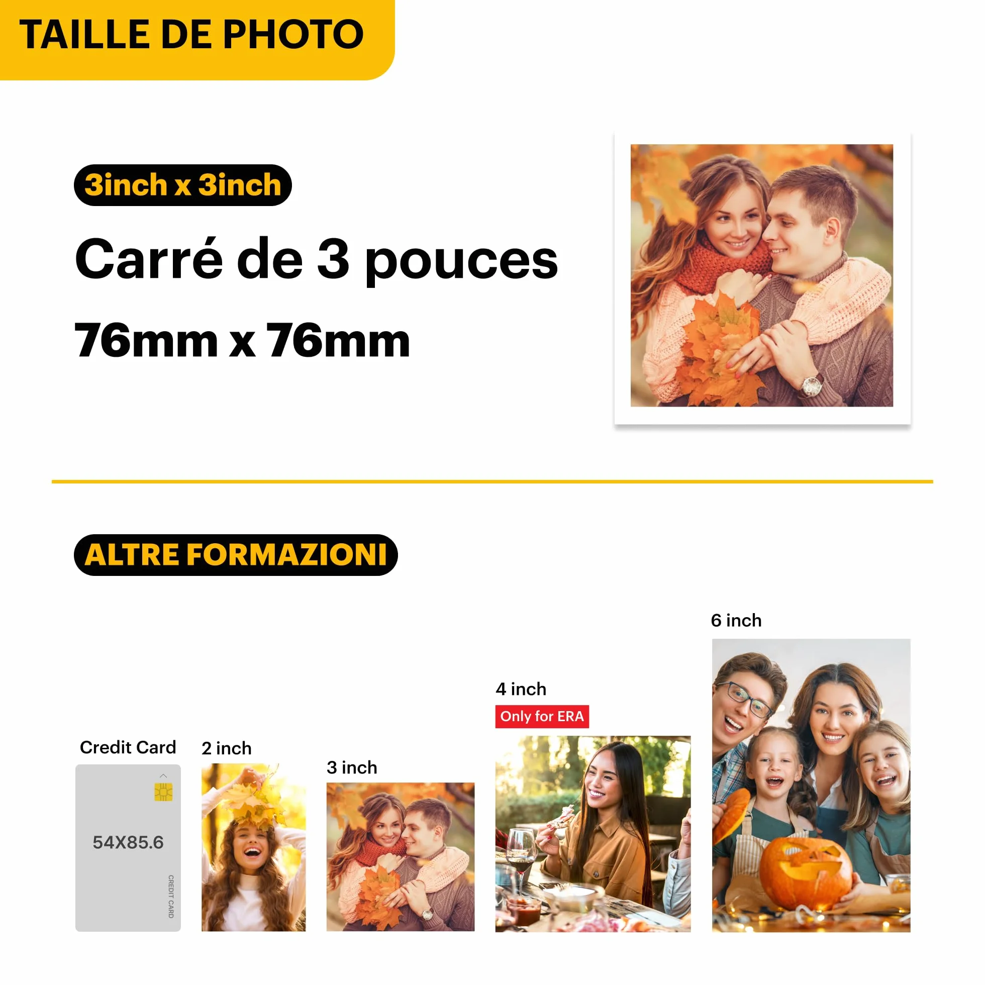 KODAK Mini 3 Retro 4PASS Imprimante Photo Portable 7,6x7,6cm Jaune
