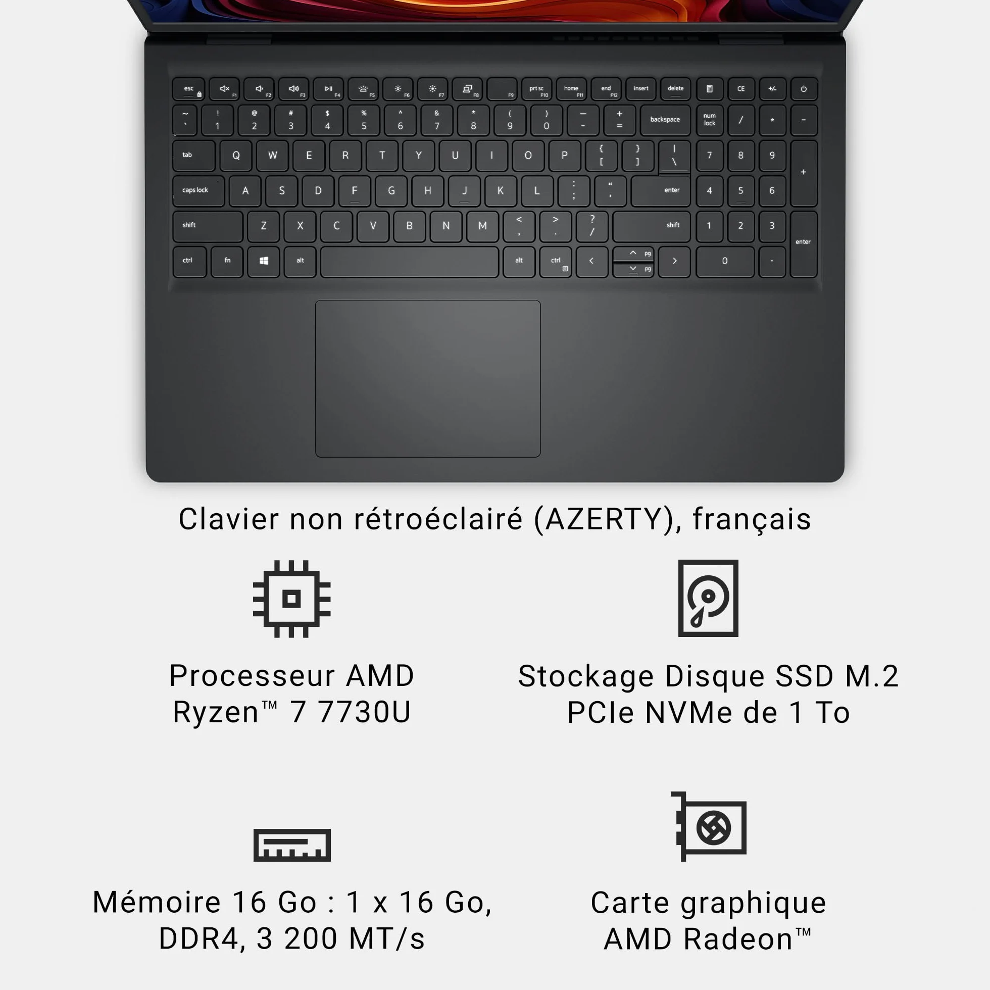 Dell 15 Laptop 15.6" FHD 120Hz AMD Ryzen 7 7730U 16GB RAM 1TB SSD AMD Radeon Graphics Windows 11 Home AZERTY Keyboard Carbon Black