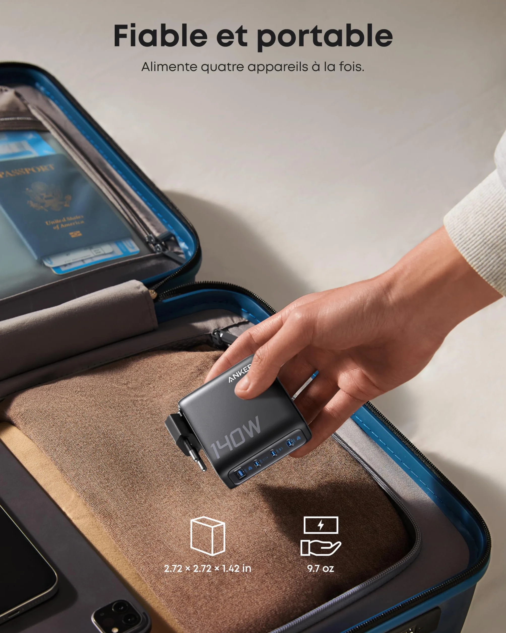 Anker Chargeur USB C 140W GaN, Adaptateur Ordinateur 4 Ports Rapide Compact, iPhone 16/17, Samsung, MacBook Air/Pro, Pixel