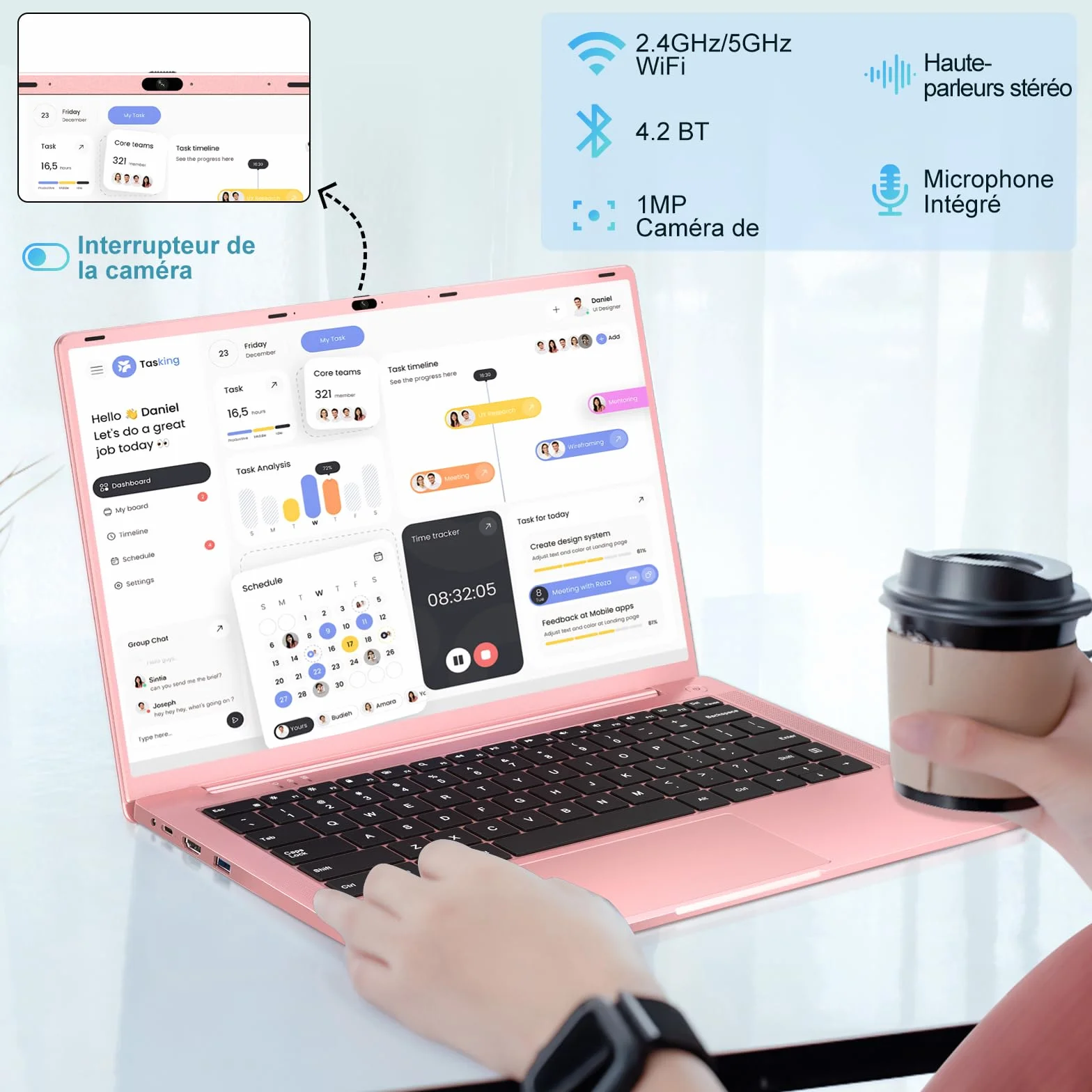 Ordinateur Portable 14 Pouces Celeron N5095 Win11 Pro 8Go RAM 256Go SSD 5G WiFi 1920x1080 FHD PC Portable Doré Métal