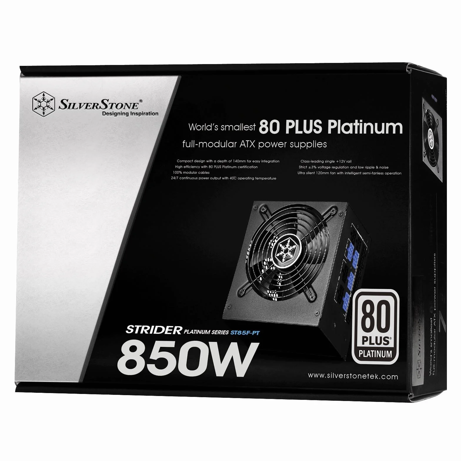 SilverStone SST-ST85F-PT Strider Platinum 850W 80 Plus Platine ATX Alimentation PC 120mm Modulaire