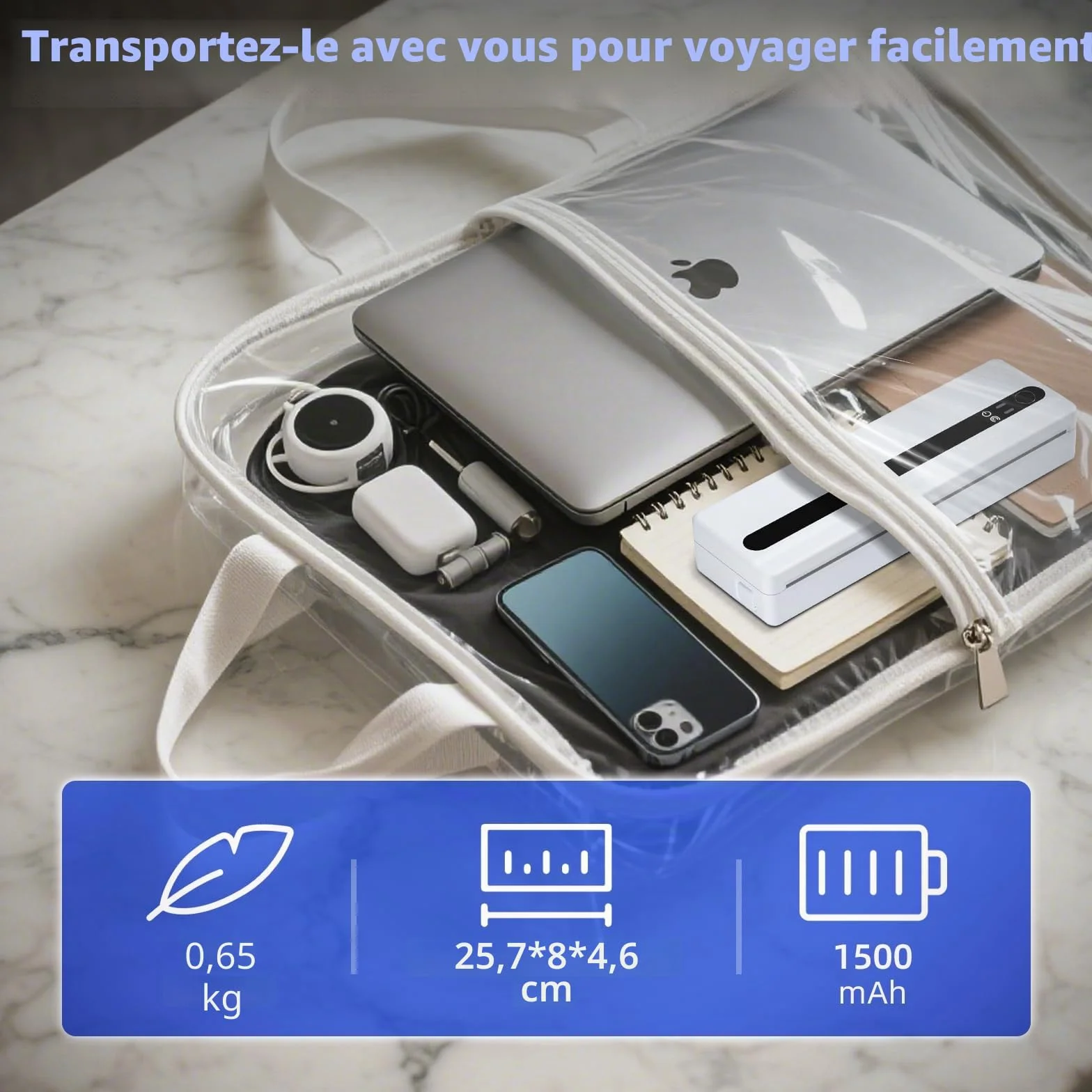Imprimante Mobile A4 Thermique Bluetooth Portable Compatible Android/iOS