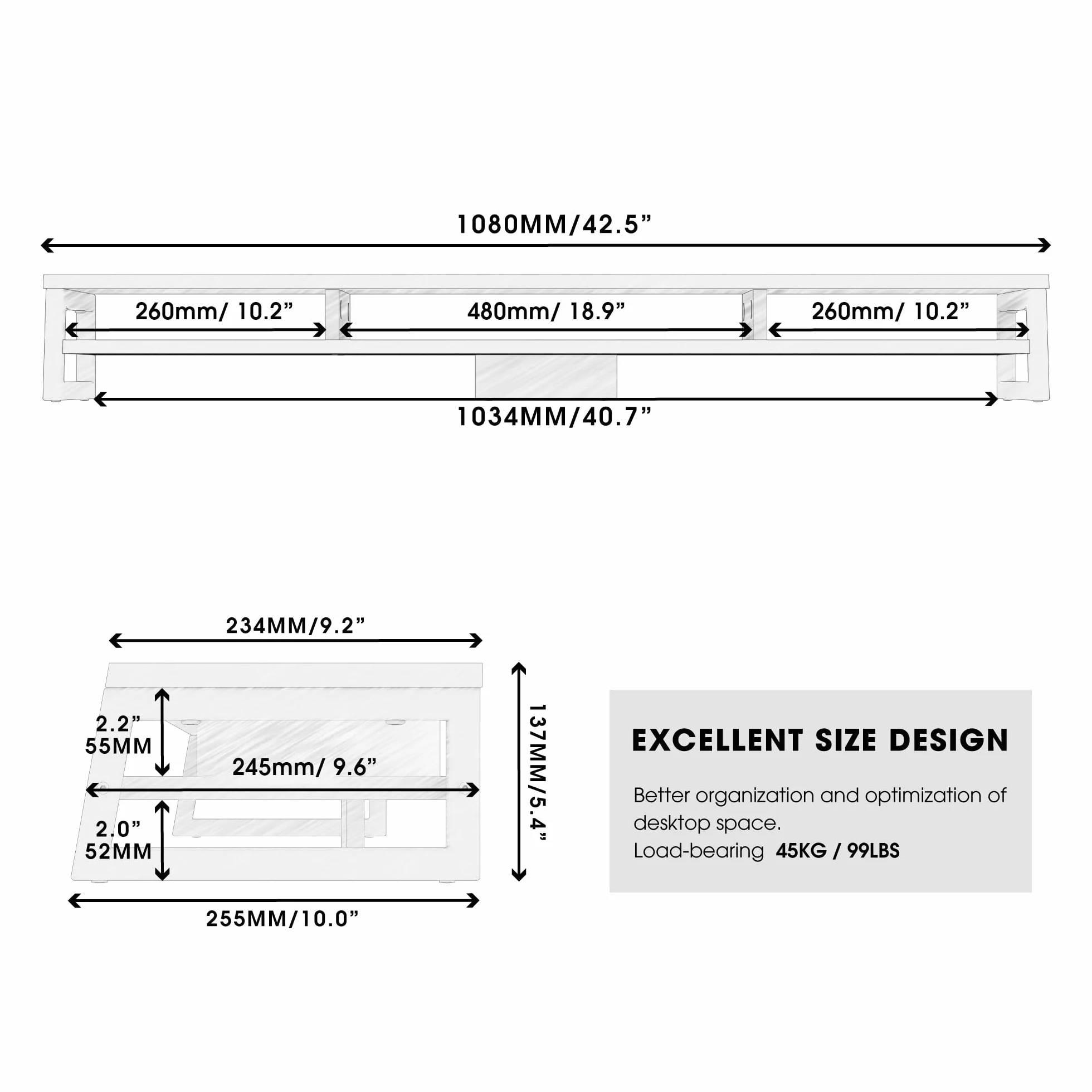Fenge Réhausseur d'Écran d'Ordinateur en Bois, Support de Moniteur, 108x25,5x13,7cm, Charge 45KG (Chêne)