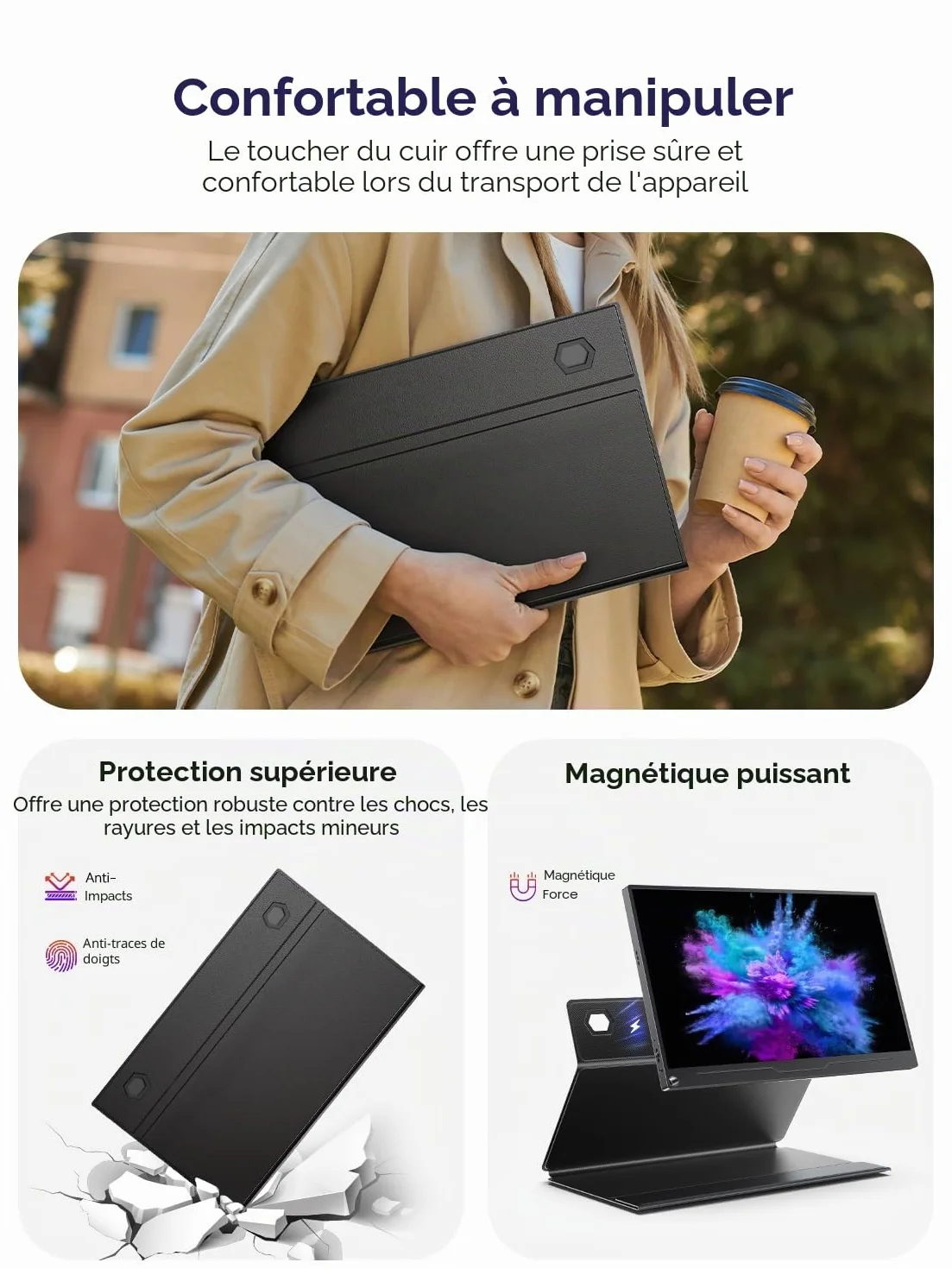 UPERFECT Écran Tactile Portable 15.6" 125% sRGB 2000:1 Contraste 1080P Moniteur Portable avec Étui en Cuir, Double USB C, Compatible VESA