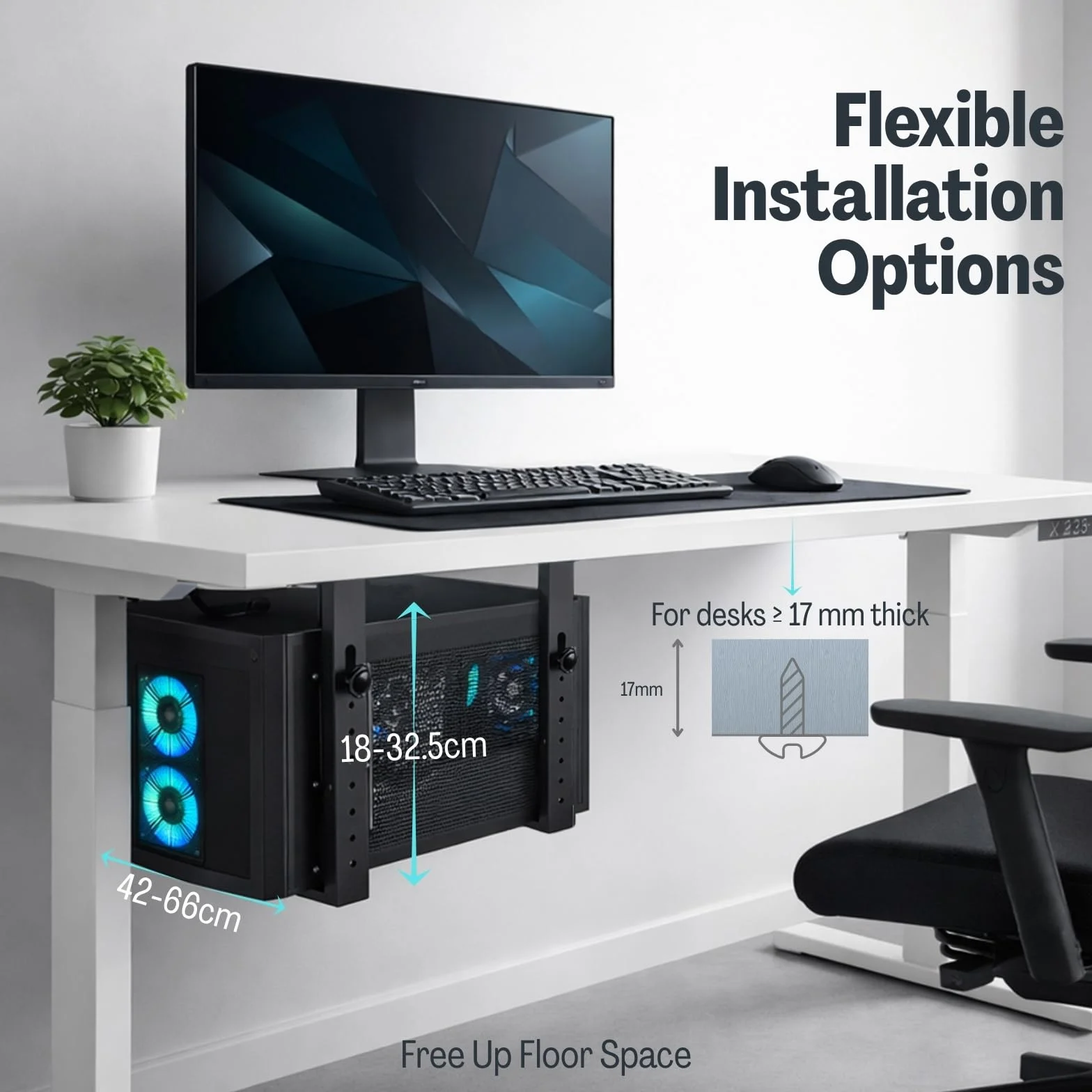 Support PC sous Bureau Réglable 40 kg, Fixation Unité Centrale Verticale Horizontale