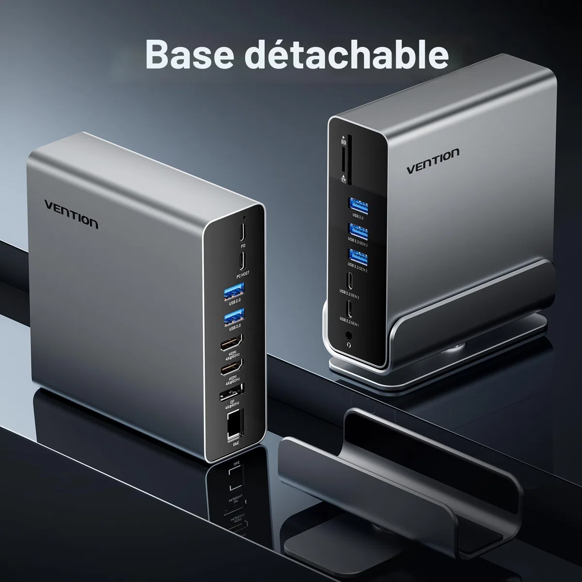 VENTION Station d'accueil USB C 15 en 1 Triple Moniteur pour Ordinateur Portable Dock USB C avec Double 4K@60Hz HDMI, 4K@60Hz DP, 10Gbps USB Ports, RJ45, Audio, SD/TF, PD100W, Noir