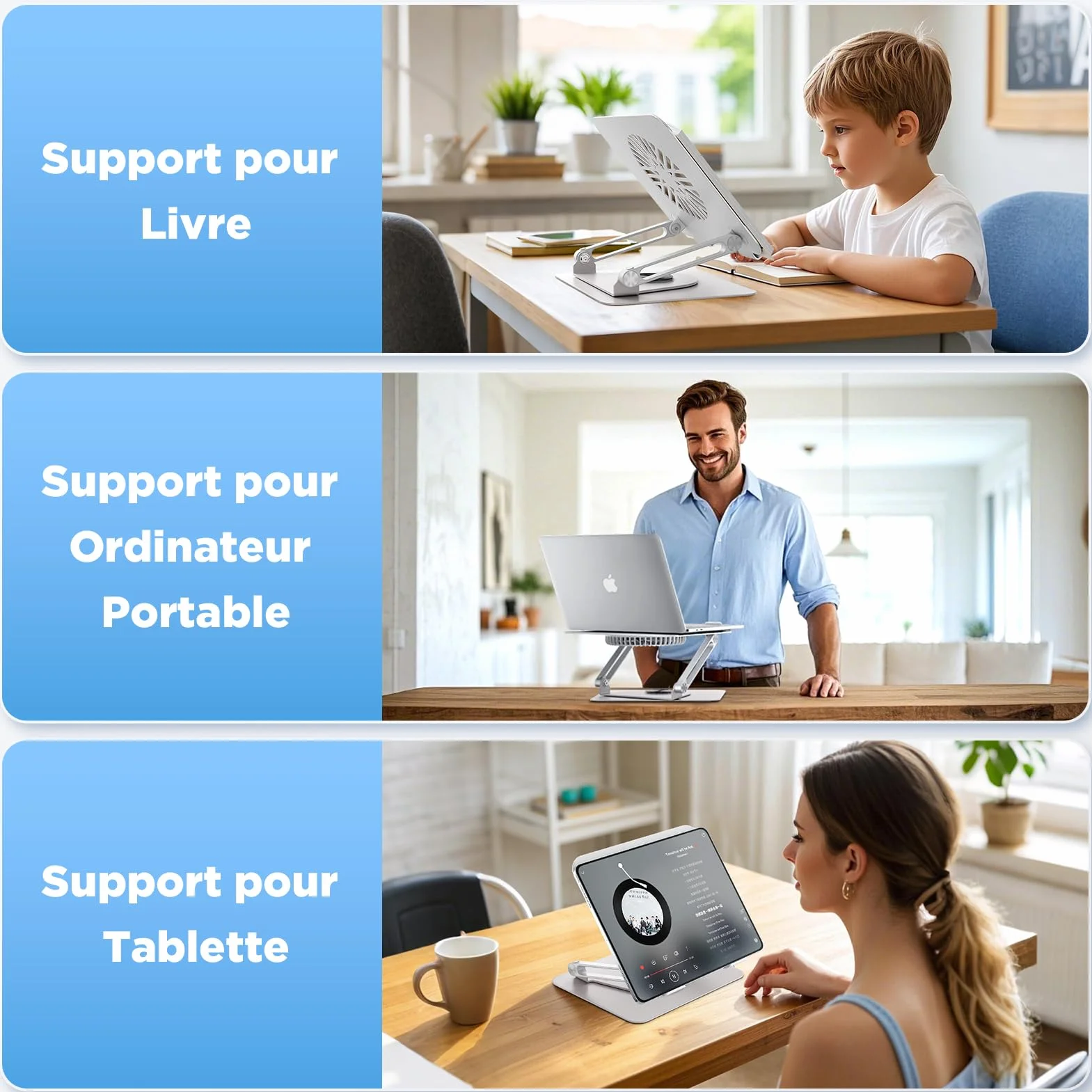 ICARE Support Ordinateur Portable avec Ventilateur Magnétique Rotation 360° Capacité 10 KG 18dB Argent