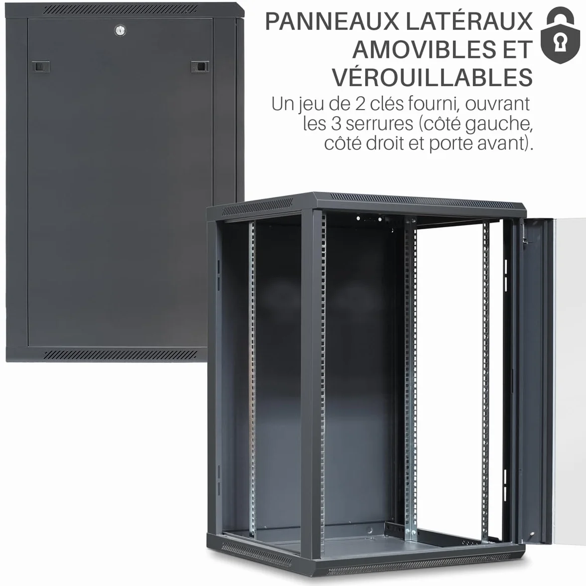 WAYTEX Coffret 19 Pouces 18U 600 x 600 mm Noir Porte vitrée à Serrure