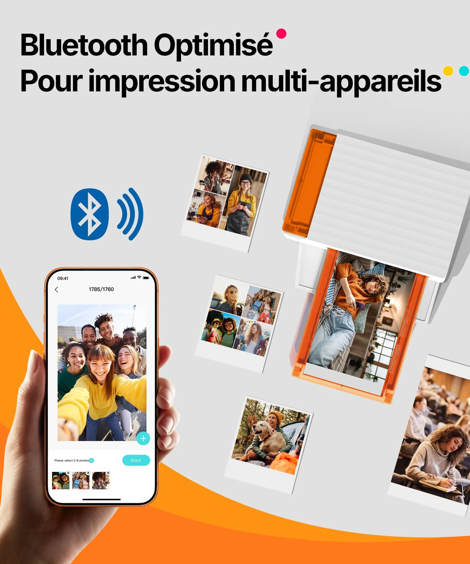 Liene Amber M110 Mini Imprimante Photo Portable Bluetooth Kit 60 Photos 10x15 cm 20 Autocollants 7,7 cm 2 Cartouches Thermosublimation