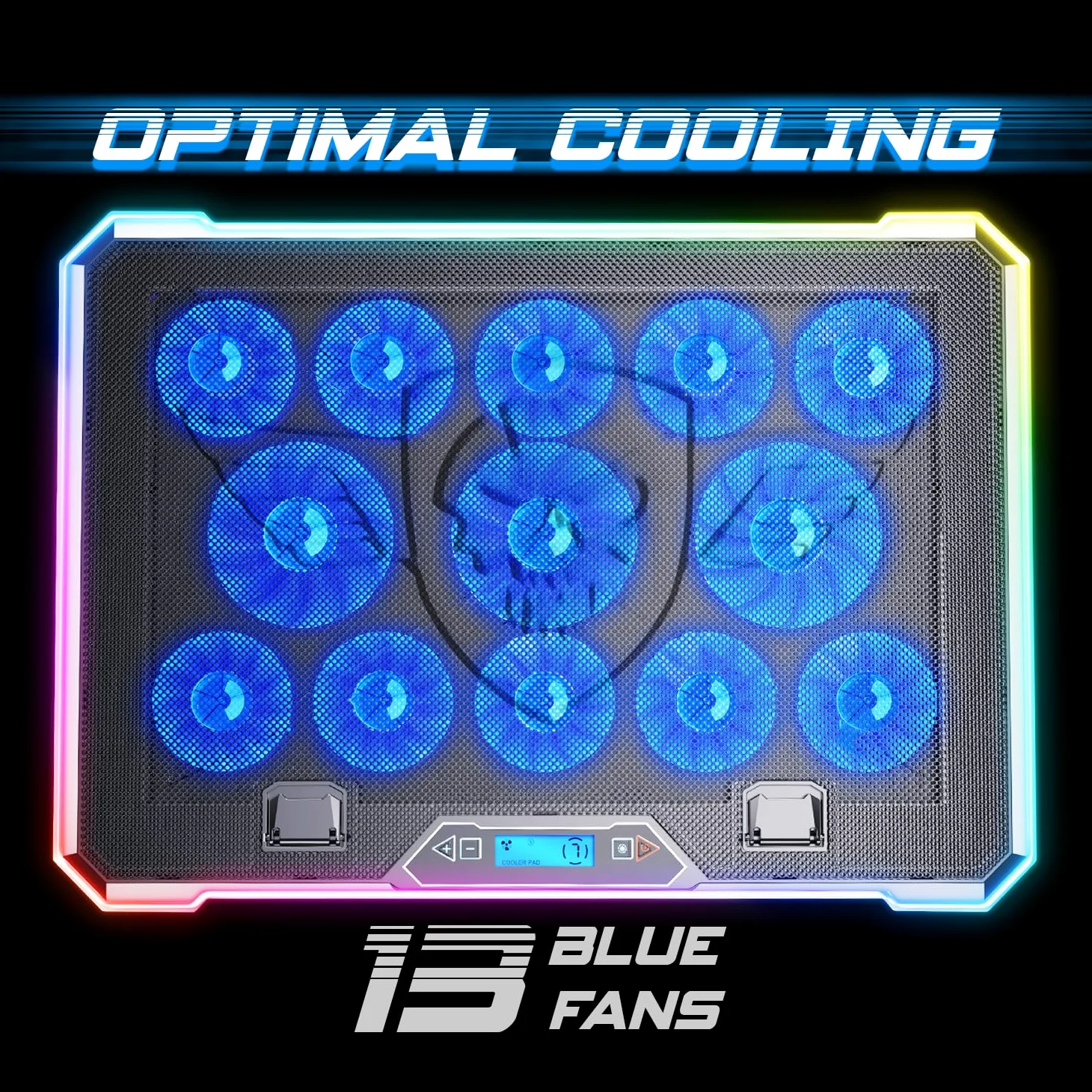 Refroidisseur PC Portable 17'' RGB, Support Ergonomique pour Ordinateur Portable, 13 Ventilateurs