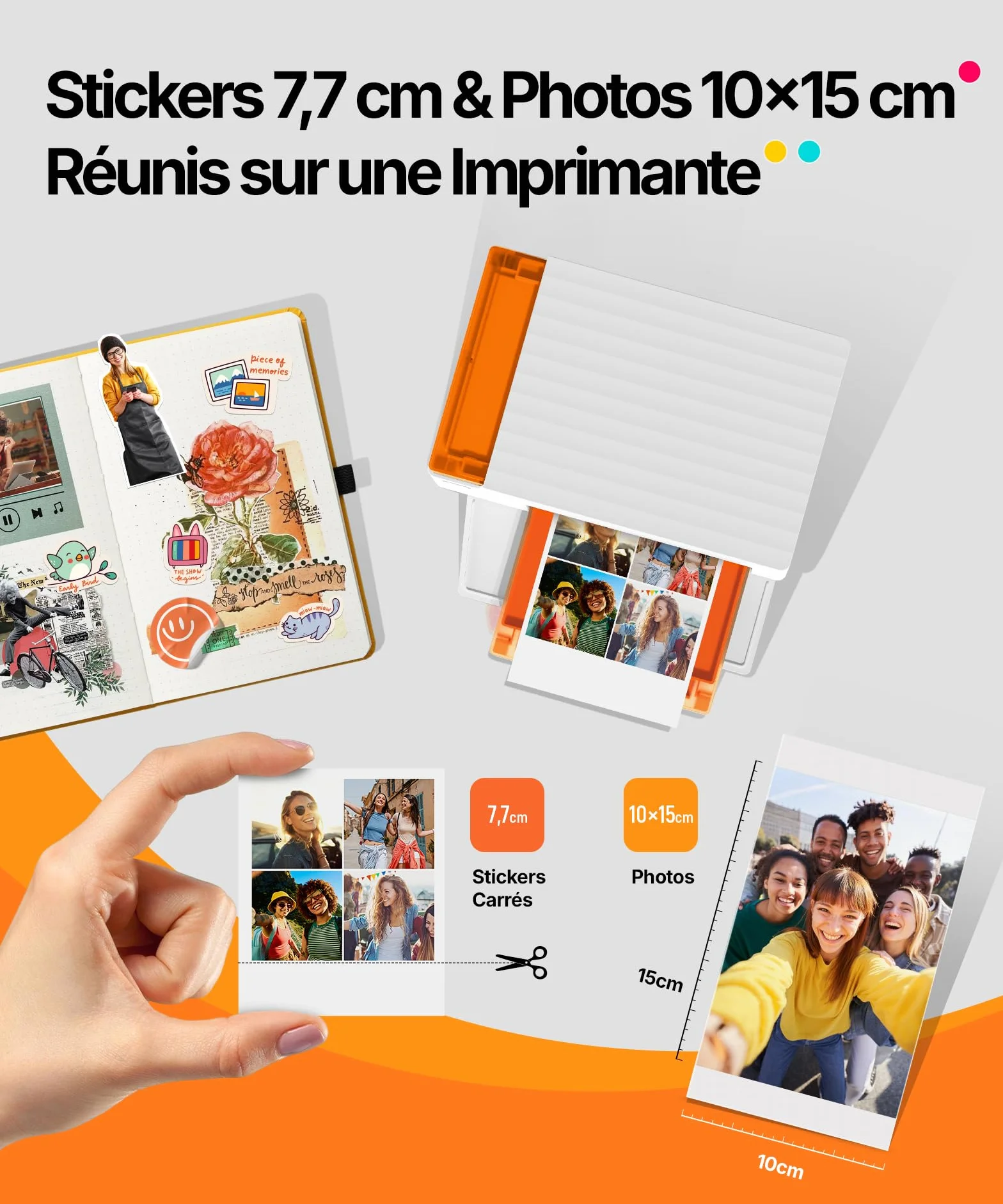 Liene Amber M110 Mini Imprimante Photo Portable Bluetooth Kit 60 Photos 10x15 cm 20 Autocollants 7,7 cm 2 Cartouches Thermosublimation