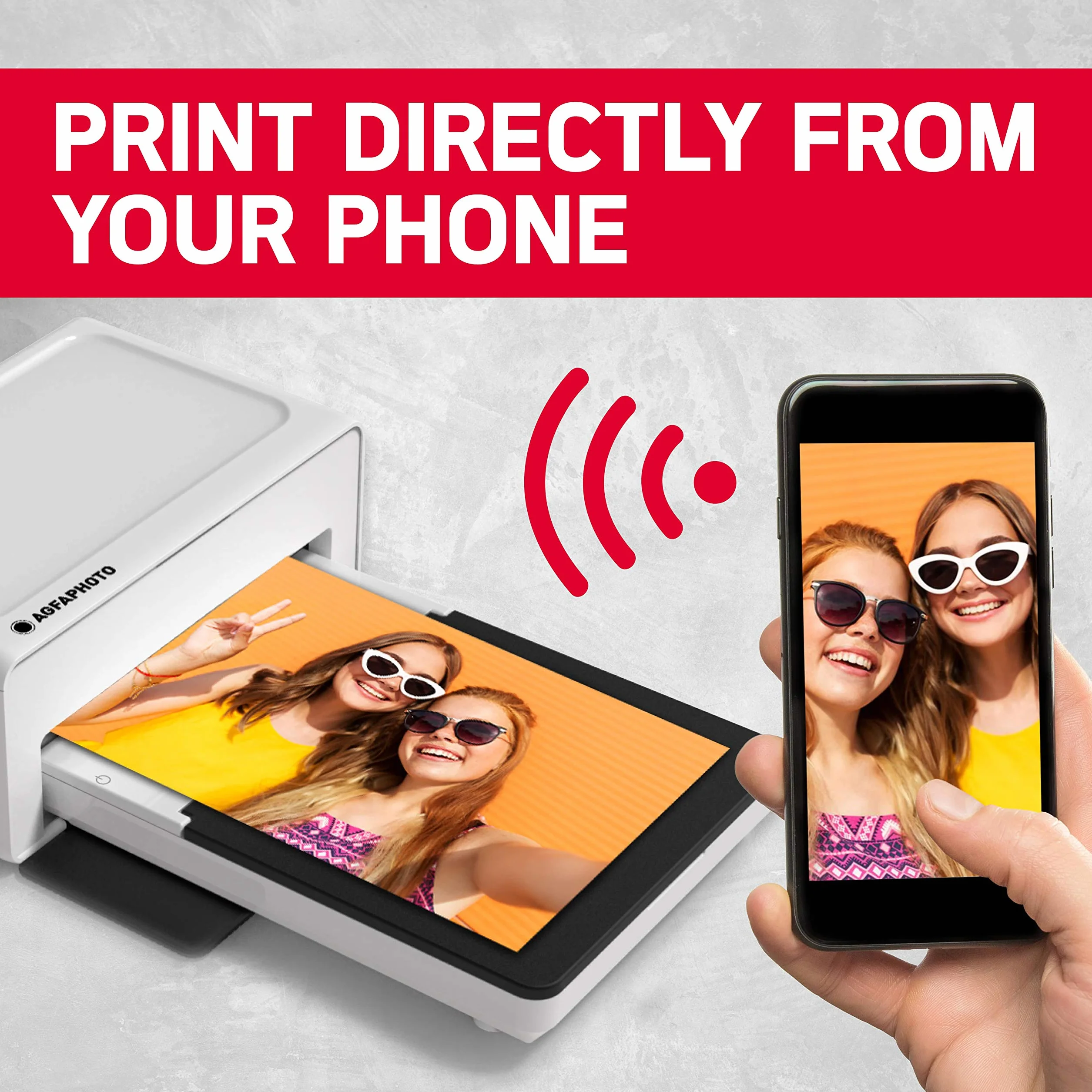 AgfaPhoto Realipix Moments Imprimante Photo Bluetooth 10x15 cm 4Pass Sublimation Thermique Blanc + Cartouches Papier 40 Photos + Cadre magnétique