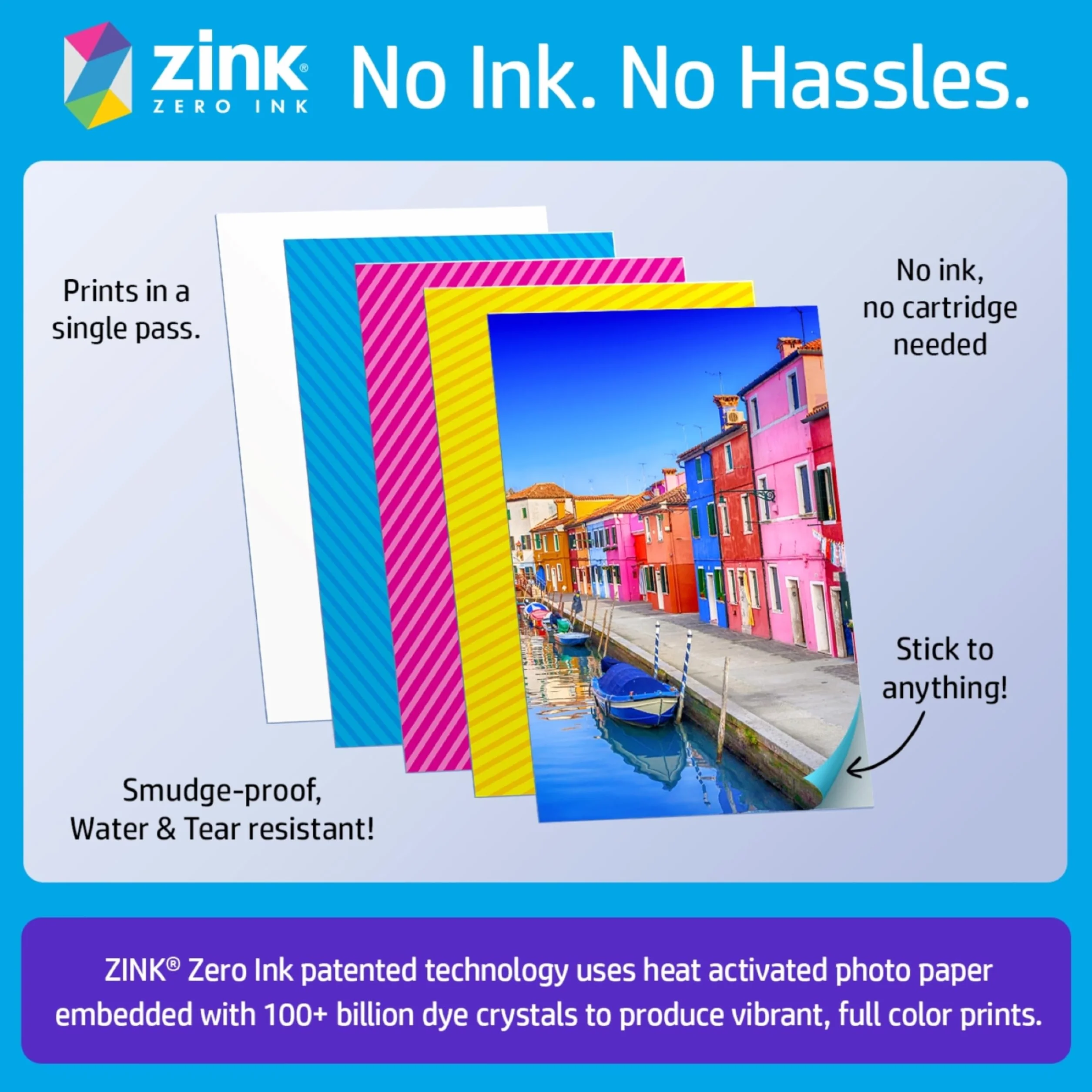 HP Sprocket Imprimante Photo Instantanée Portable 2x3 Pouces Violet Papier Zink
