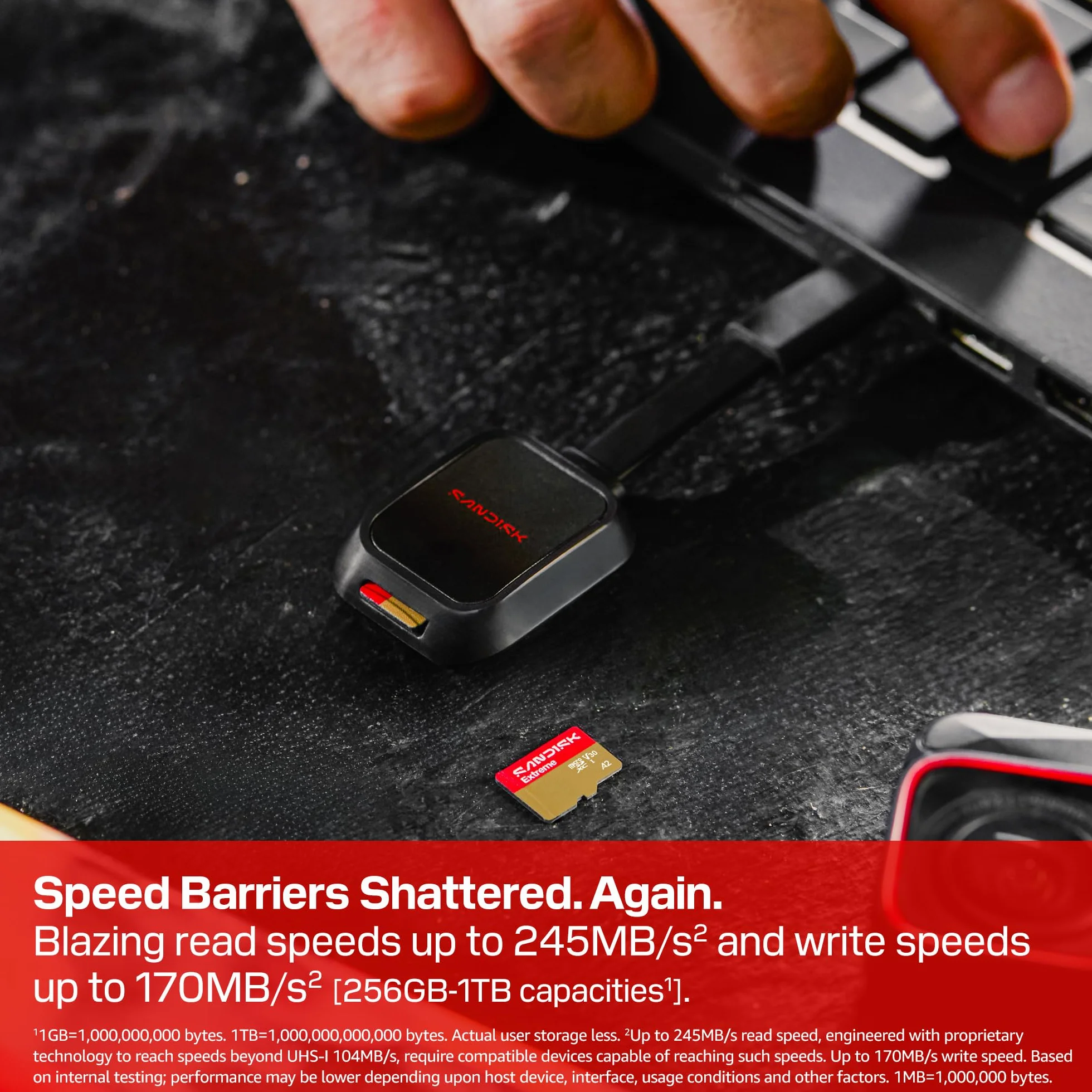 SANDISK Extreme Carte microSDHC UHS-I 256 Go + SD Adapter, 245 Mo/s Lecture, 170 Mo/s Écriture, C10, V30, U3, A2