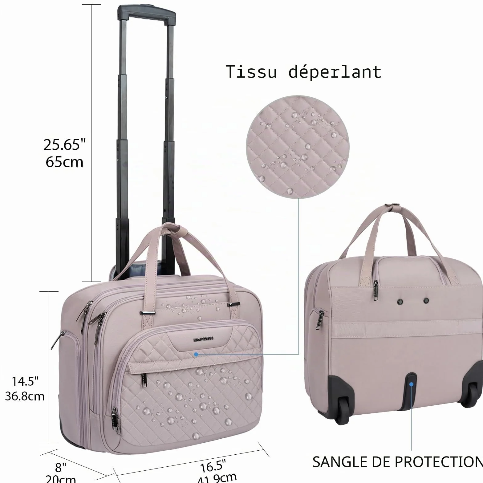 EMPSIGN Sacoche à roulettes pour Ordinateur Portable 15,6 Pouces Imperméable Trolley avec Poches RFID, Rose