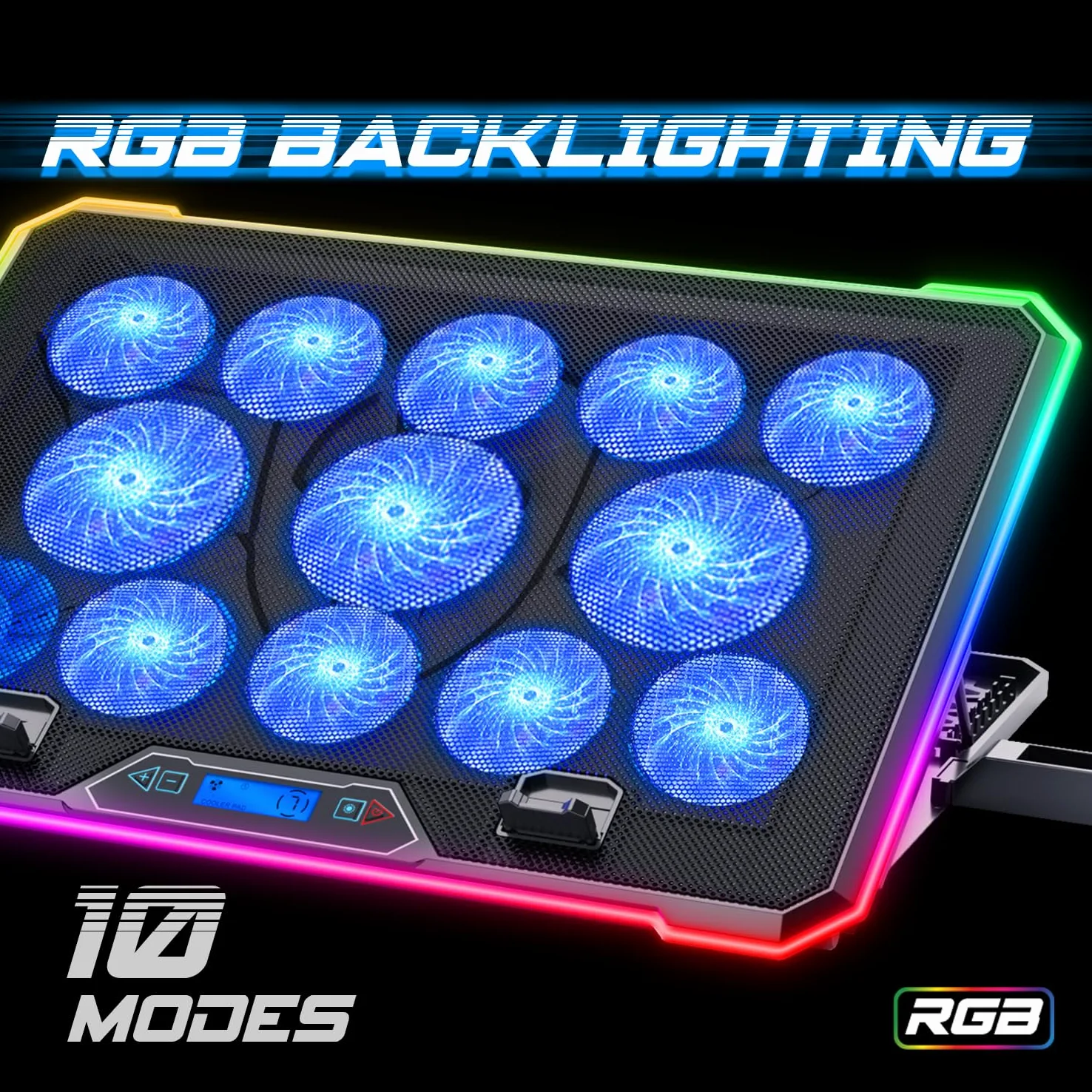 Refroidisseur PC Portable 17'' RGB, Support Ergonomique pour Ordinateur Portable, 13 Ventilateurs