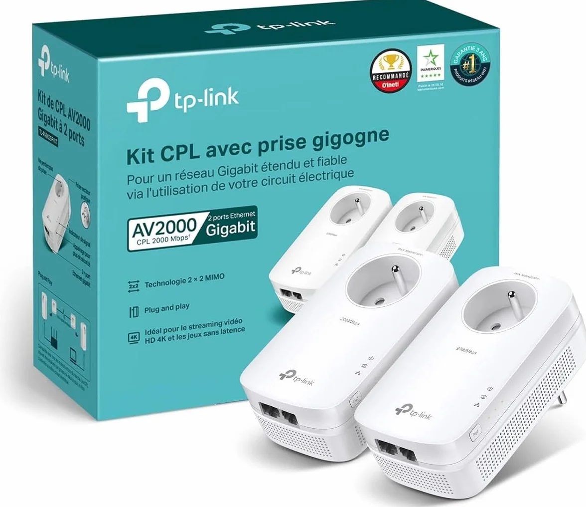 TP-Link TL-PA9025P KIT CPL 2000 Mbps 2 Ports Ethernet Gigabit Prise Intégrée Kit de 2
