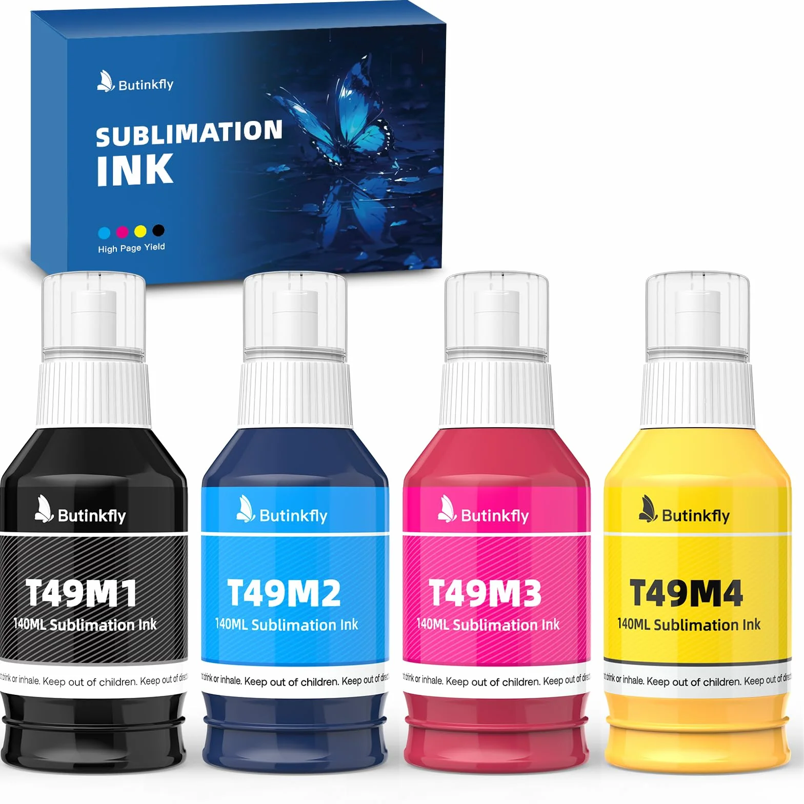 Cartouches d'encre de sublimation T49M pour Epson SureColor F170 F570 Lot de 4 anti-fuite couleurs vives