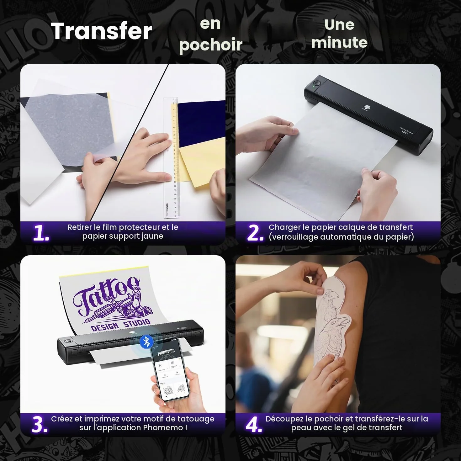 Phomemo TP81 Imprimante Thermique A4 Tatouage Stencil Compatible iOS Android Mac