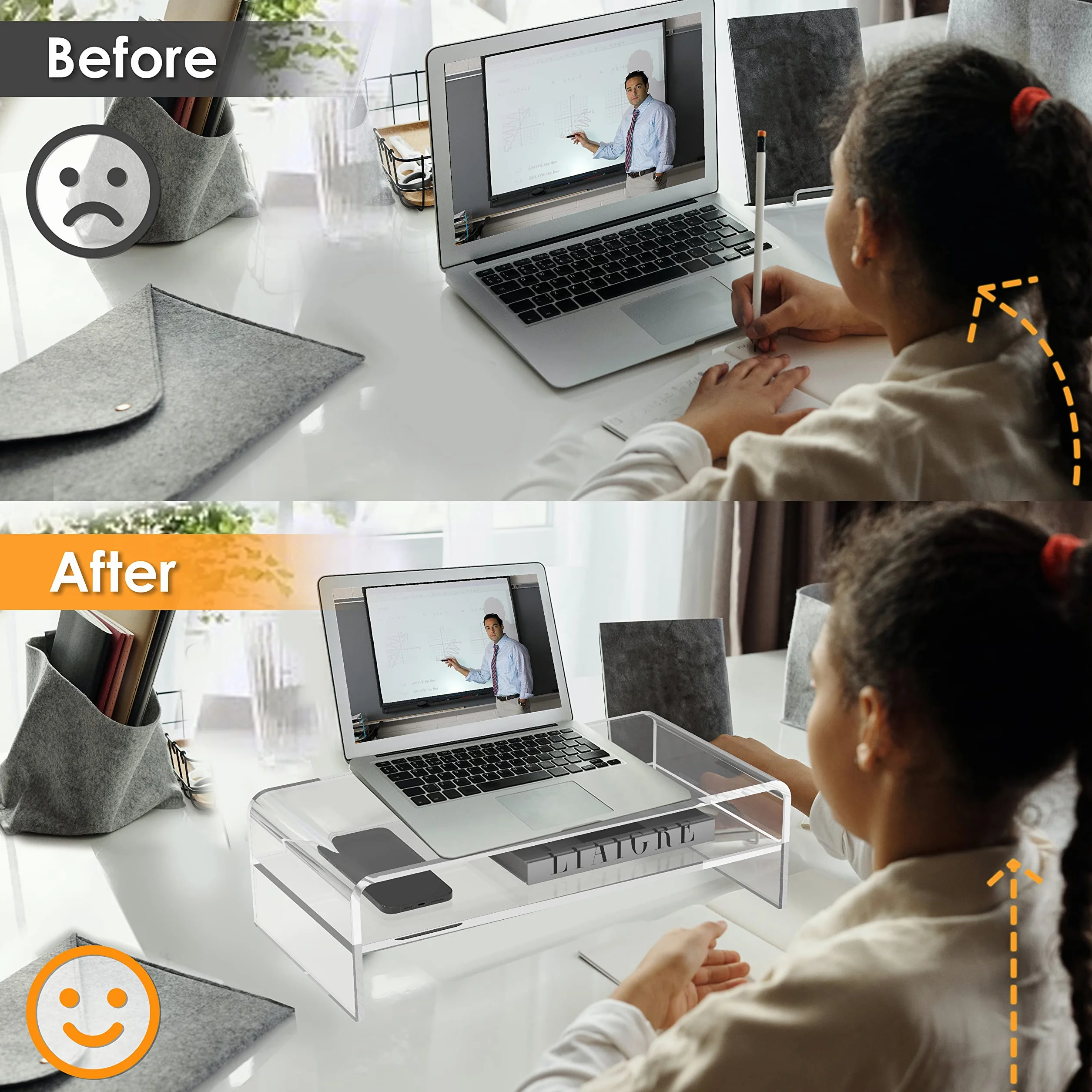 Support de moniteur acrylique transparent 2 niveaux pour ordinateur portable PC