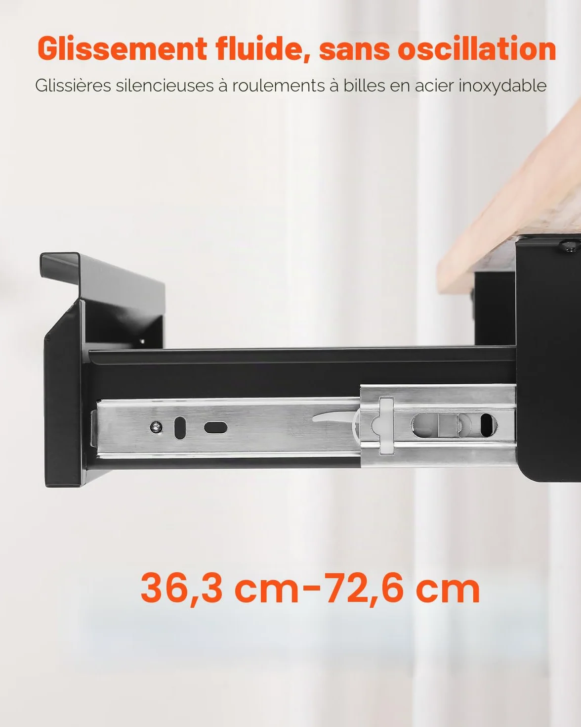 VEVOR Tiroir Coulissant sous Bureau, 440x223x101 mm, Organisateur de Rangement Caché, Capacité 5 kg