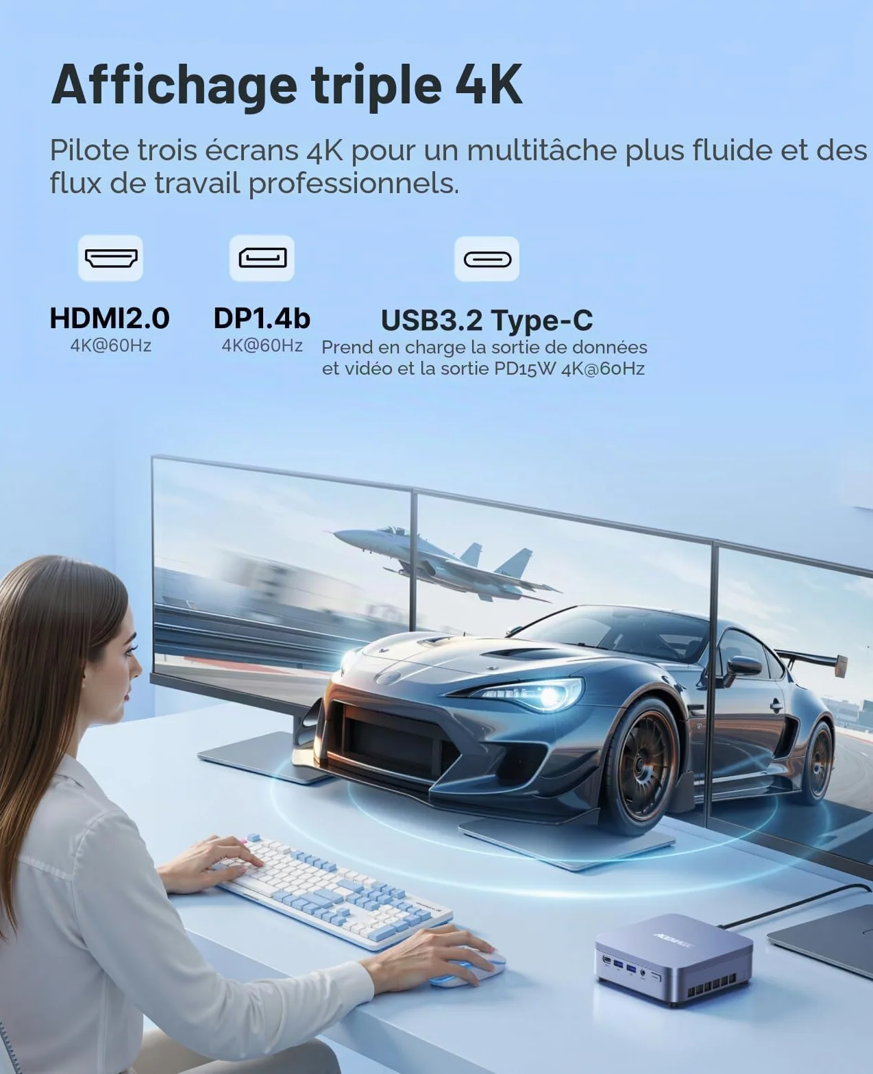 ACEMAGIC Matrix M5 Mini PC Intel Core i7-14650HX 32 Go DDR4 1 To NVMe SSD Triple Affichage 4K WiFi 6E Bluetooth 5.2 Windows 11 Pro